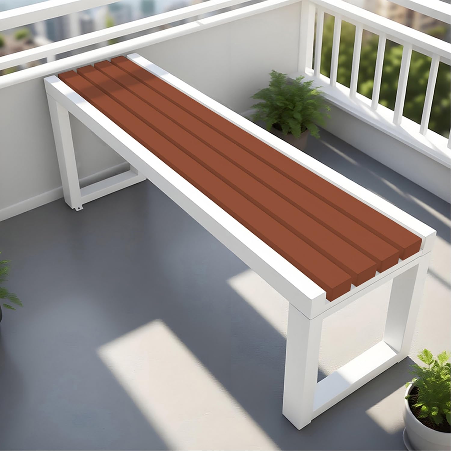 Allwetter-Gartenbank für 2 Personen, rückenfrei, mit Metallbeinen, 1 m bis 1,8 m, perfekt für Veranda, Rasen, Hof, Kaffeeweiß