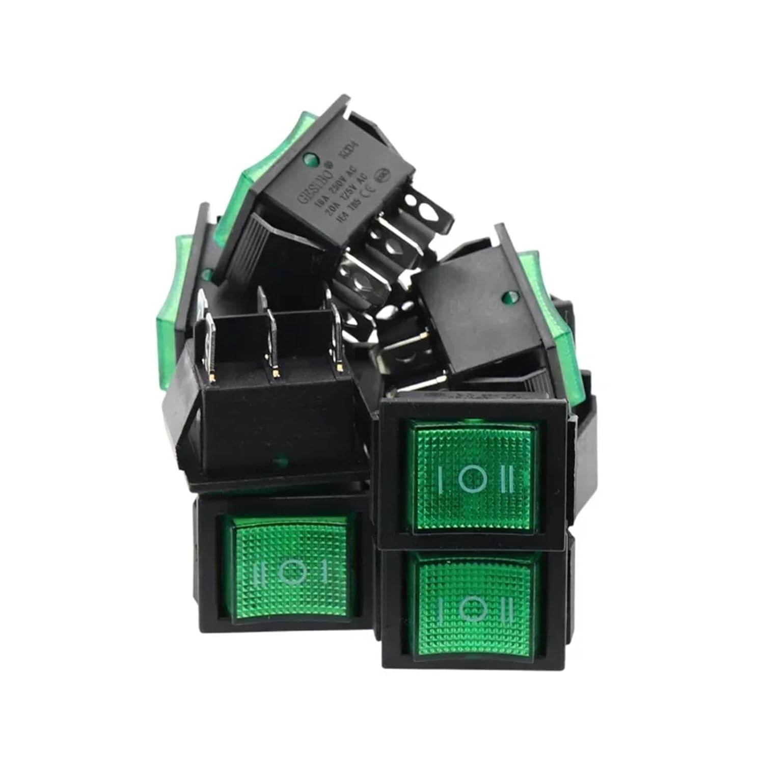 スイッチ 10個入り イエロー パワースイッチ ボート 3ポジション 6ピン 31x25mm ボタンラッチング ランプライト付き K