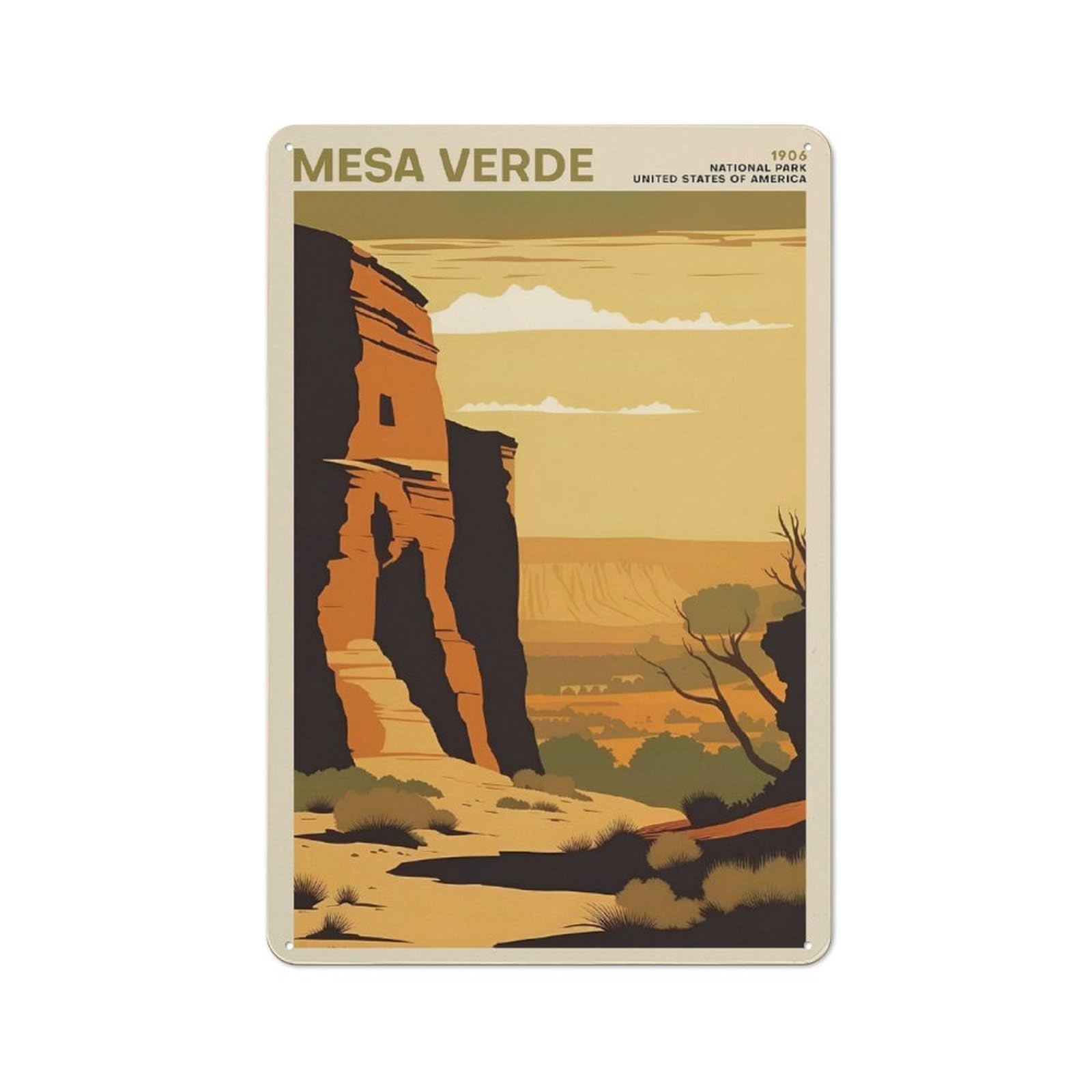 Junmoney Style Tin Wall Plaque 30X20cm With Mesa Verde National Park For Workshop Wall, With Clear Retro Wall Decor Character