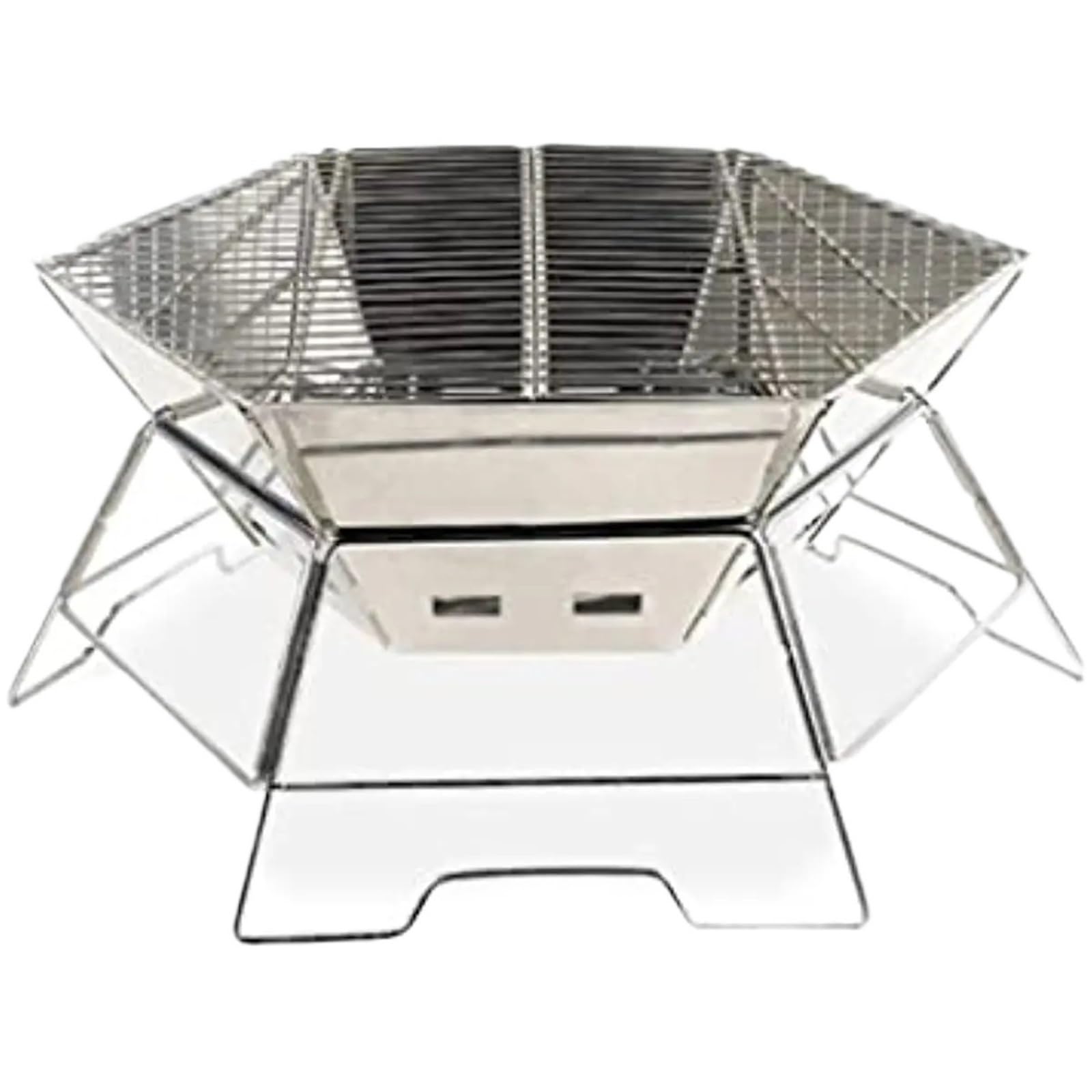 Brasero Exterieur Incinérateur à Bois en Acier Inoxydable, poêle de Camping Plein air, Barbecue Table Hexagonal Pliable et Portable