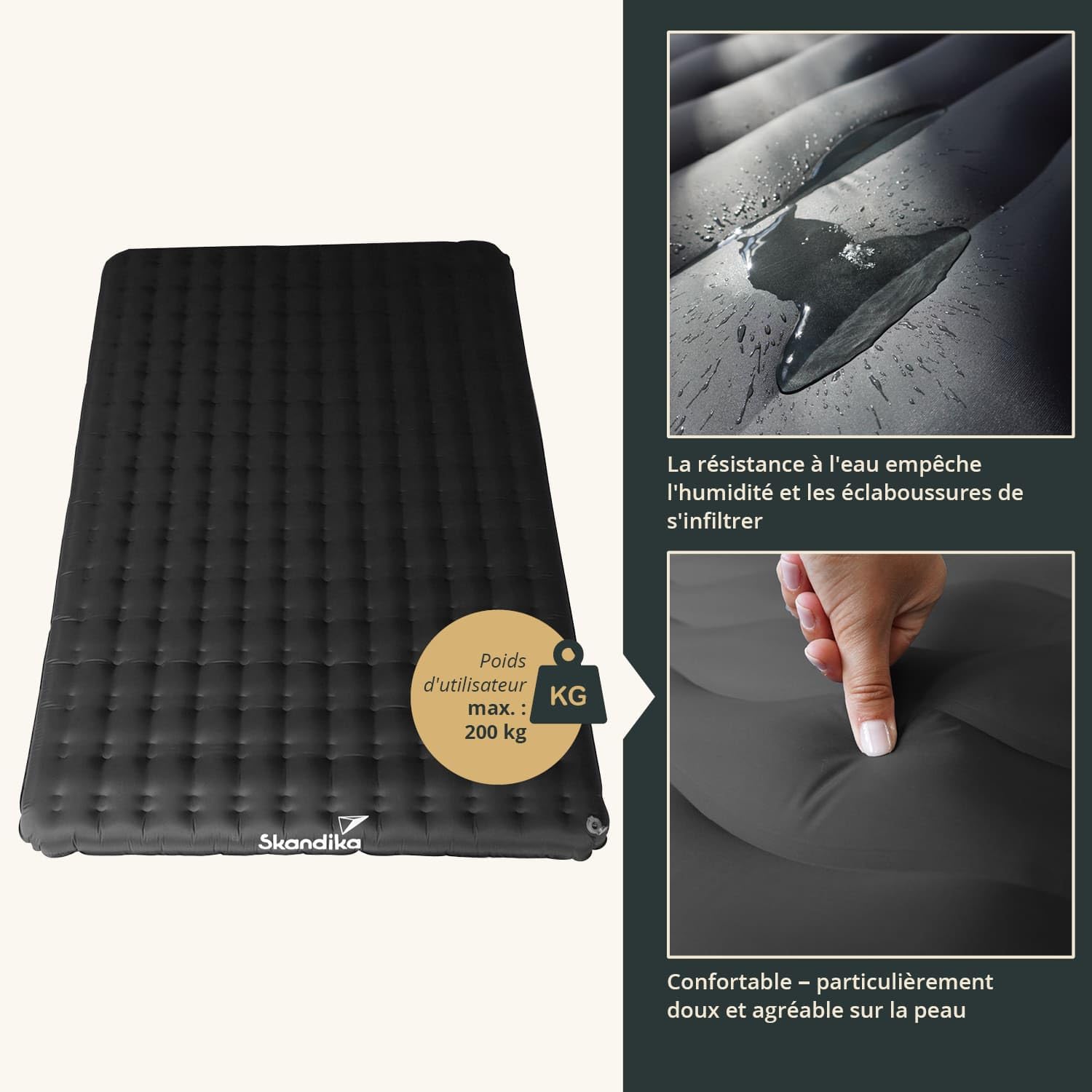 Skandika Elite Air Double | Matelas Gonflable Double 2 Personnes, 200 x 135 cm, Valve puissante, 16 cm de Hauteur, Ultra léger, Sac de Transport | pour Camping et randonnée