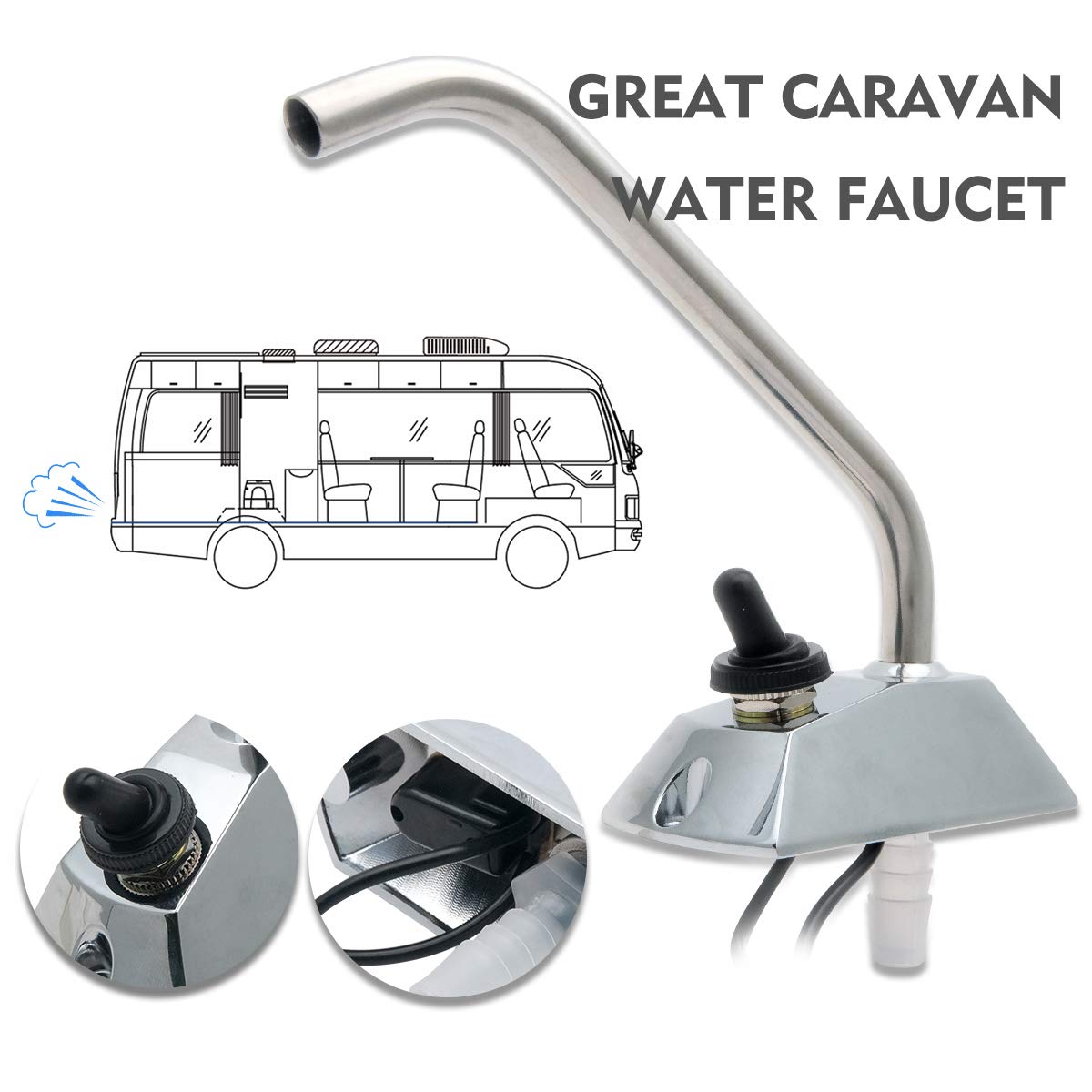 Bomba de agua RV, bomba eléctrica autocebante de 12 V con válvula giratoria de 360°, 35 PSI 3,5 Amp, 4,3 LPM, adecuada para RV Marine Yacht Caravan Cocina Baño
