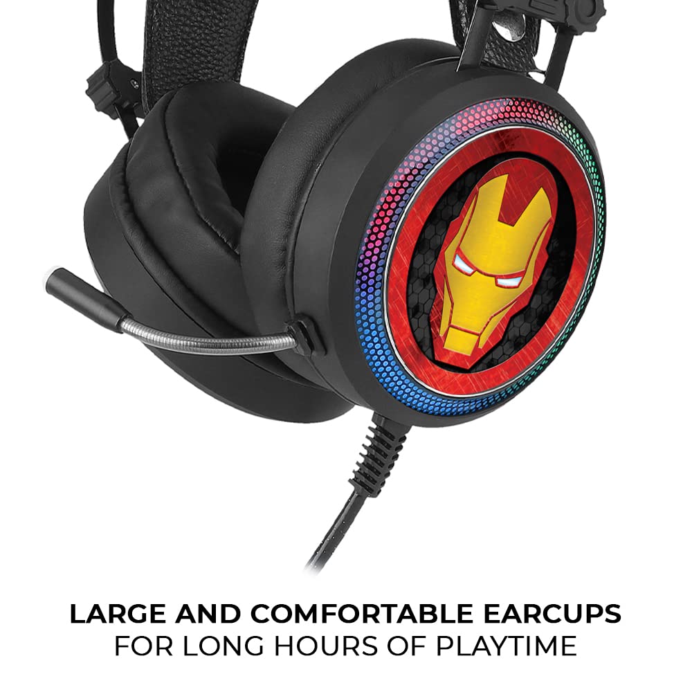 Ert Group Cuffie da gioco con microfono, Cuffie LED con archetto regolabile Modello Marvel originale e con licenza ufficiale Iron Man 001