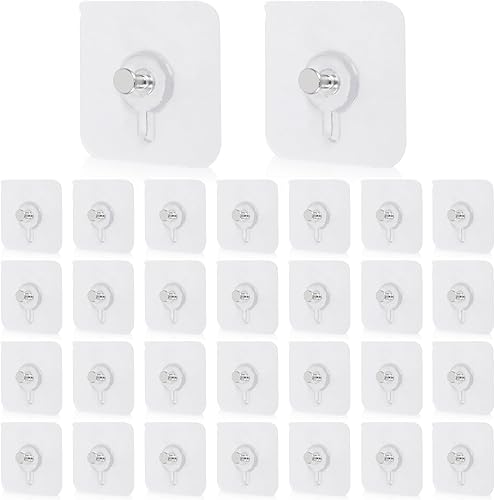 30 ganchos de pared autoadhesivos sin taladro, ganchos para colgar, ganchos de marco sin dejar rastros sin clavos para montaje en estante de pared,