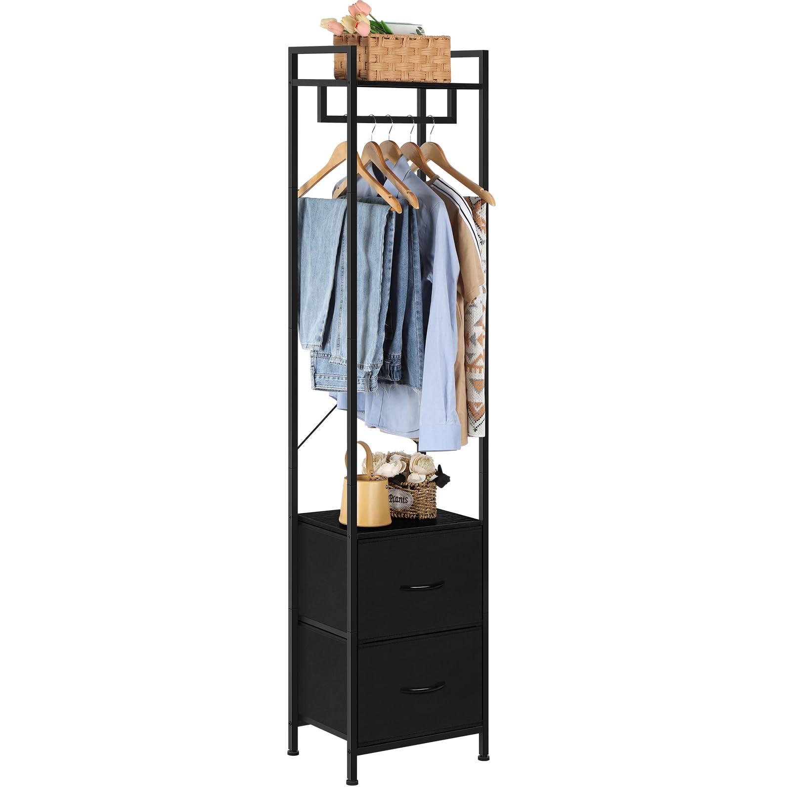 Porte-manteau noir anti-basculement avec tiroir pour résoudre le désordre du salon et de la chambre
