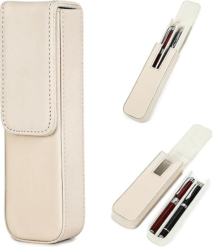 CataPurus Estuche de cuero genuino de grano superior para 2 bolígrafos estilográficoslápices, diseño minimalista de moda, hecho a mano, cierre