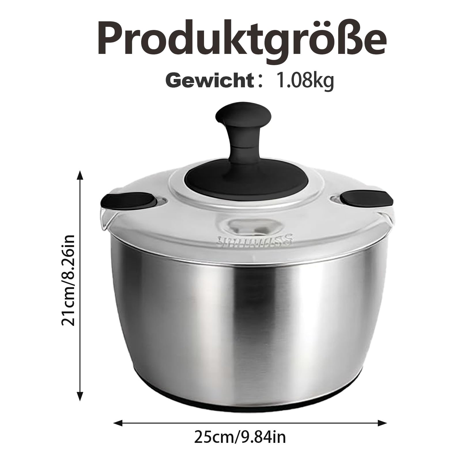 Centrifuga per insalata da 5 l, in acciaio inox, con coperchio, per uso alimentare, base antiscivolo, efficiente per la preparazione di insalate e la pulizia degli alimenti