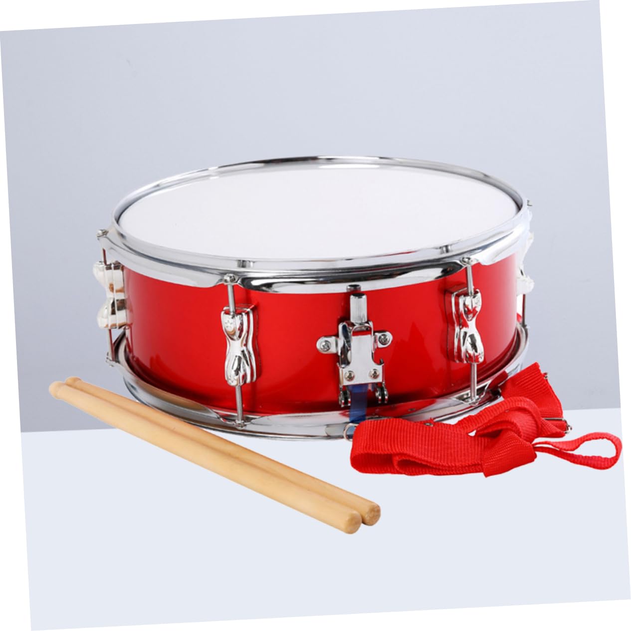 Rullante Rosso da 13 Pollici in Metallo per Bambini | Set Jazz con Bacchette Incluse, Tracolla Regolabile, Facile da Trasportare