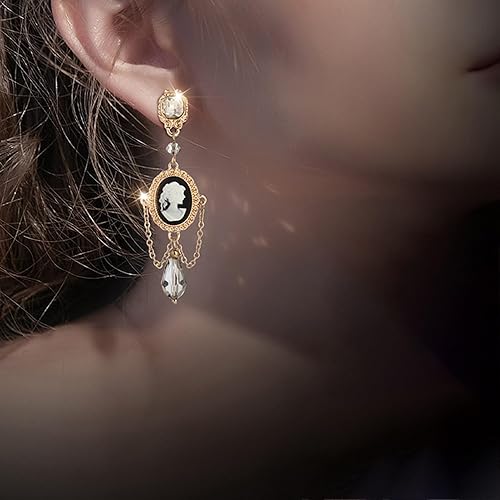 Miniatura 5 de Aretes de camafeo en tono dorado, joyería vintage, estilo victoriano, Art Deco, cristal antiguo, perlas de imitación, pendientes de gota