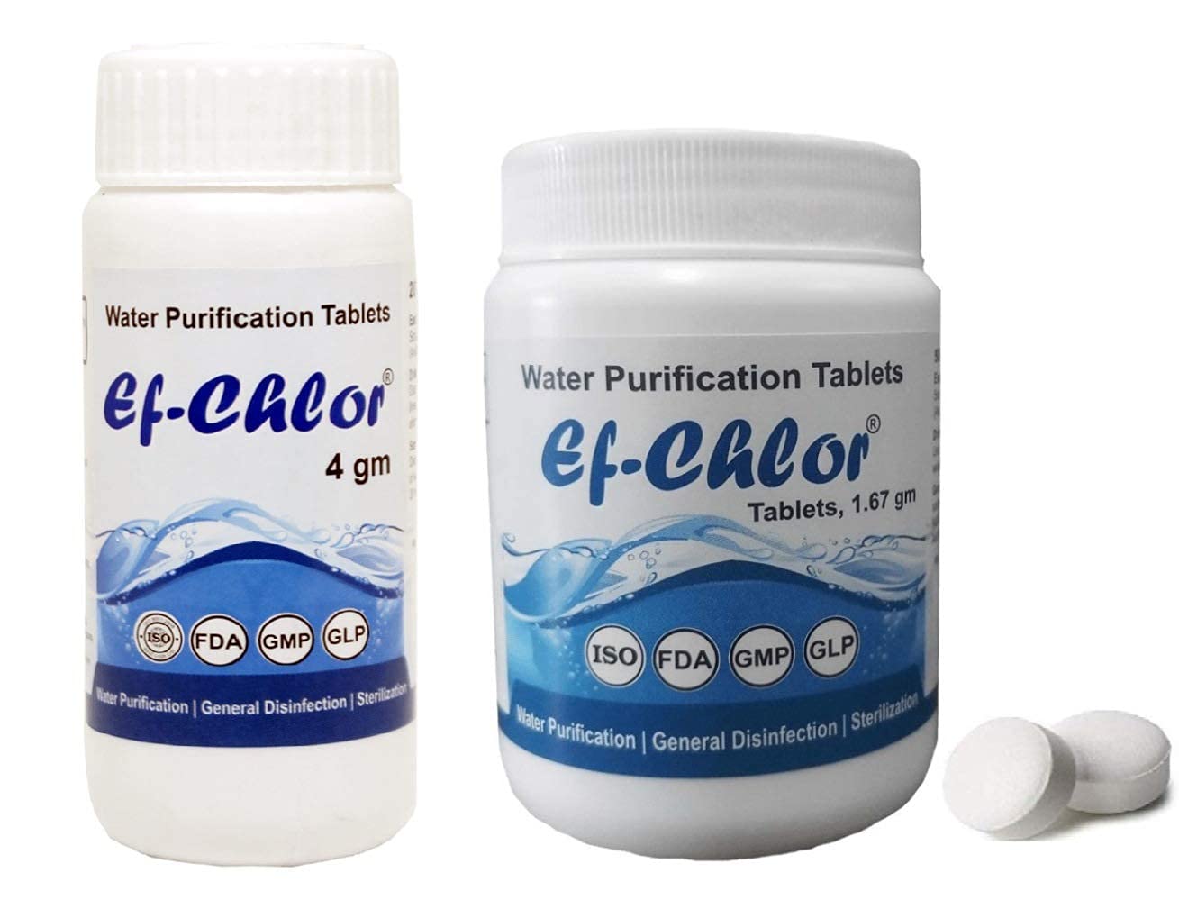 Ef-ChlorWater Purifier Tablet Combo Pack - Overhead/Underground Water Tank | 4gm-20 Tab Jar for 1000L + 1.67gm-50 Tab Jar for 500L | Purify and Safeguard Supply
