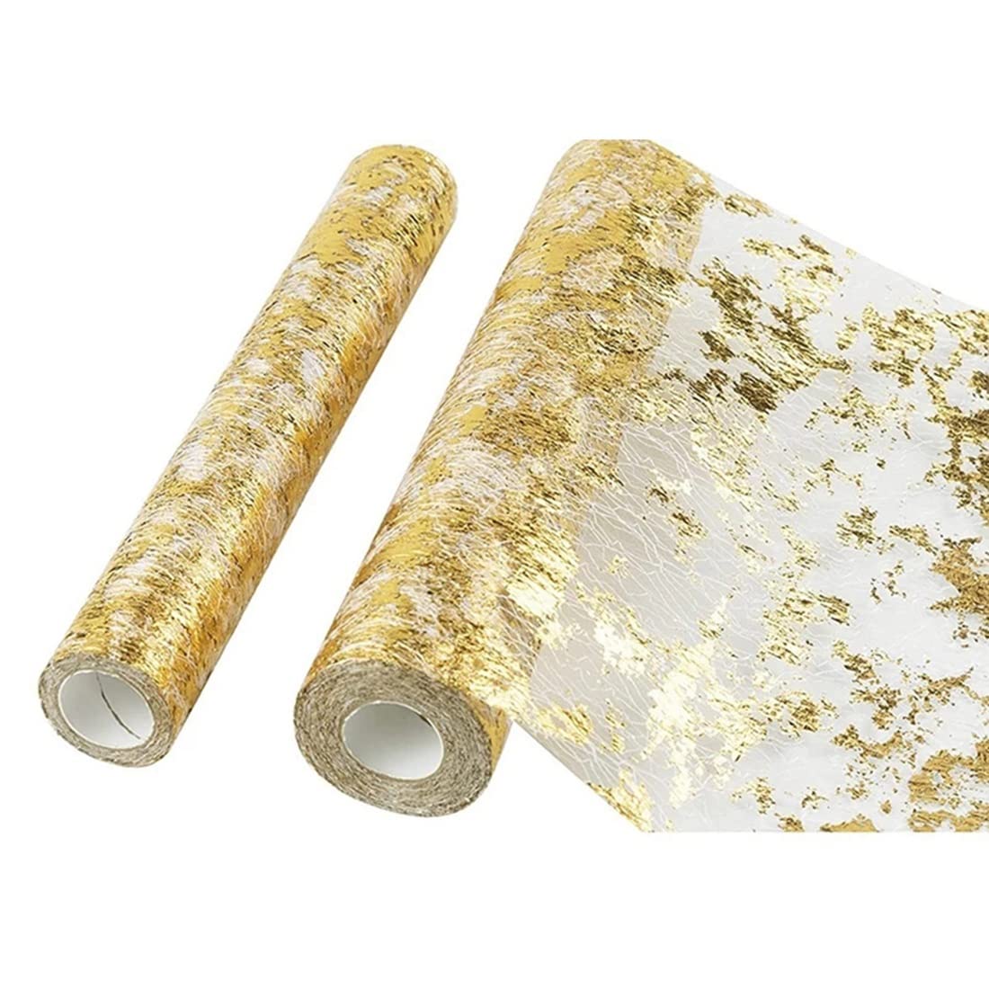 CTRLZS 2Pcs Table Runner, Sparkling Polyester Tulle Ribbon Roll with Gold Foil,Birthday Party Wedding Christmas Decor