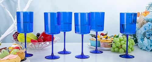 Miniatura 9 de Ciaell Paquete de 6 copas de vino de plástico azules de 10 onzas con tallo  Copas de vino desechables para fiestas, bodas, piscina, aire libre y