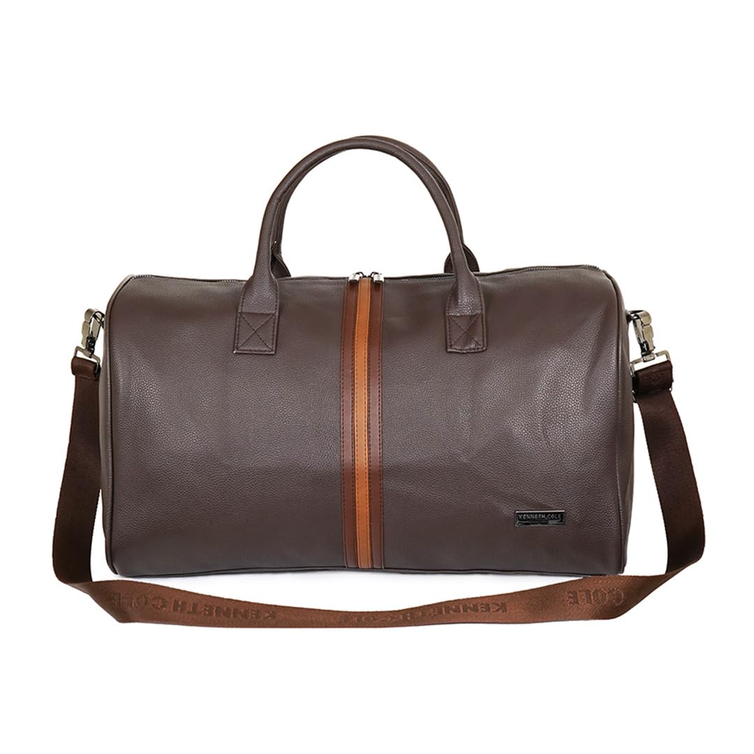 kenneth cole new york Unisex Travel 30L Duffle Bag | Durable PU Vegan Leather | Detachable Adjustable Strap & Sturdy Stitching | Spacious & Stylish Travel, Gym, Weekend Bag for Men & Women | Brown-picture-27