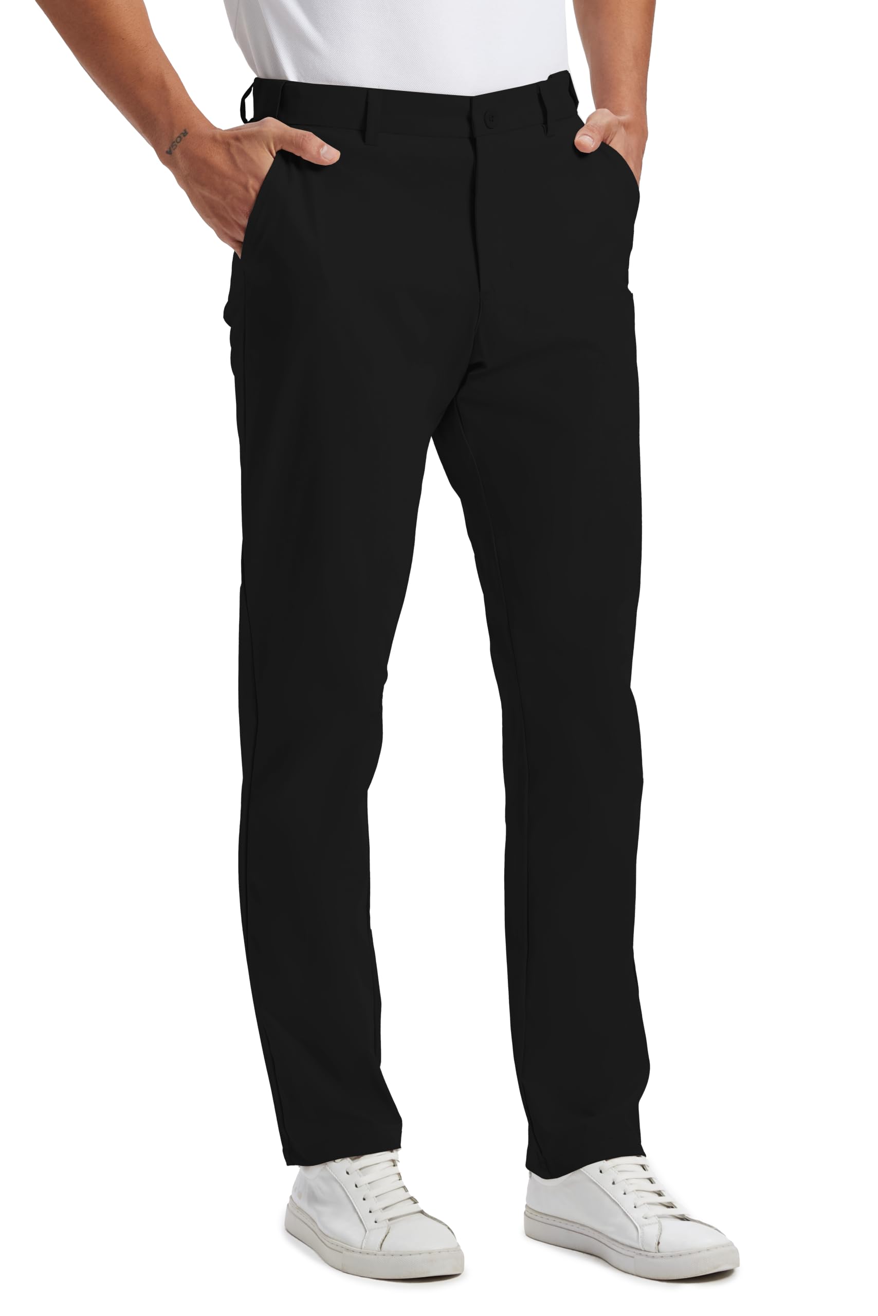 HDL Men's Golf Pants Work Travel Slacks Quick Dry Stretch 4 Pockets | Shirt Gripper. Anti Friction Strip. Deep Pocket (6.7" phone). Rear Snap. Lightweight. Water Resistant and Anti Static Fabric.