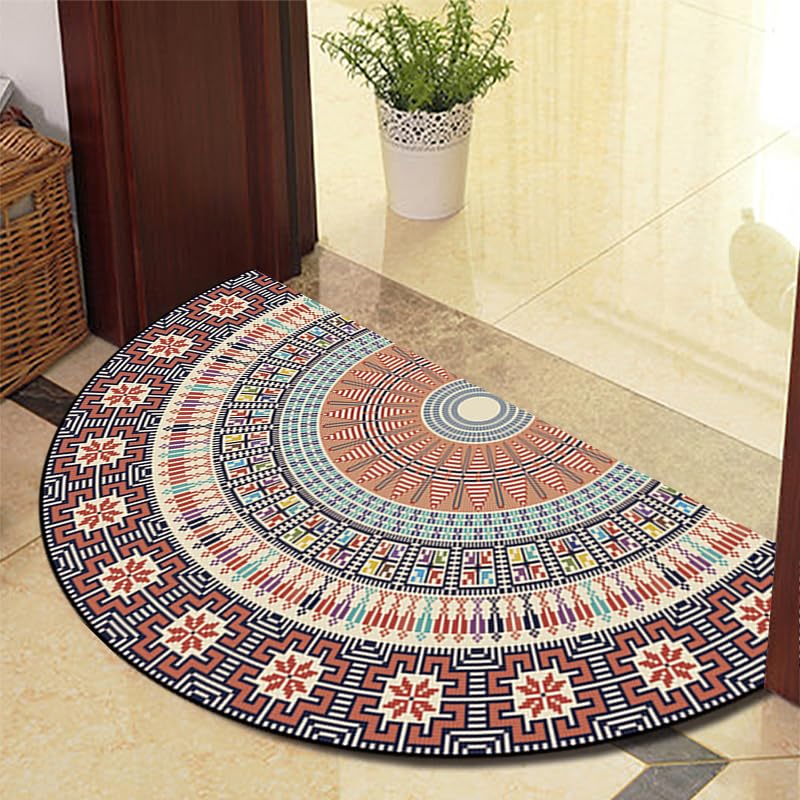 Guest Ruyunlai Half Moon Semi Circle 60cm X 90cm Fireside Rugs for Living Room Washable Inside Door Mat Bedrooms Colourful red 891-2 models