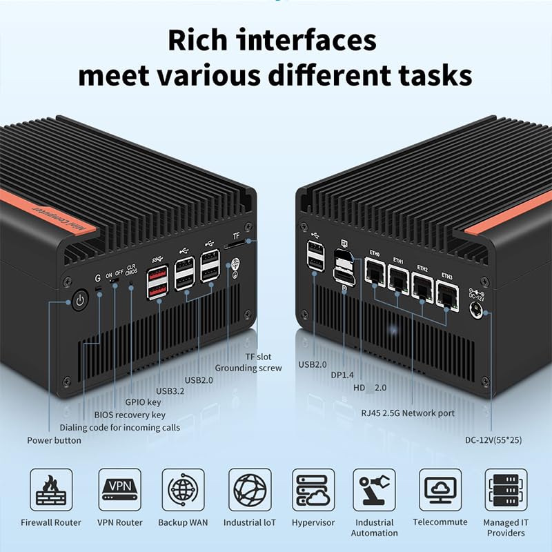 Image of Mini PC NAS 5 M.2 Nvme Pocket NAS Small PC,4X2.5GbE LAN Mirco Desktop Computer 2HD 4K@60HZ,Router /QNAS /Firewall DDR5 for Office Business (N150.8G+256G)