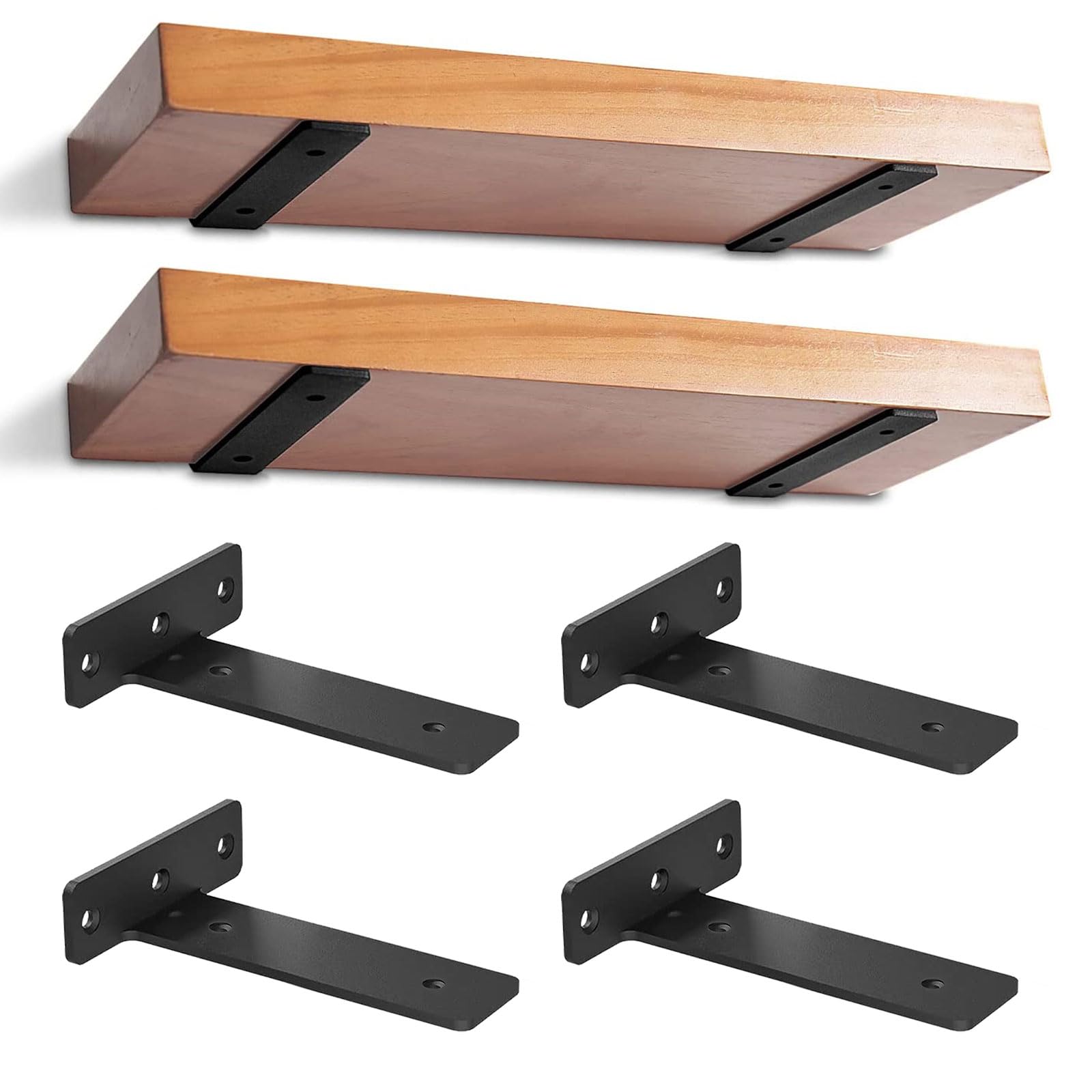 Supports d'étagère flottants noirs 25 cm x4 pièces avec vis pour charges lourdes