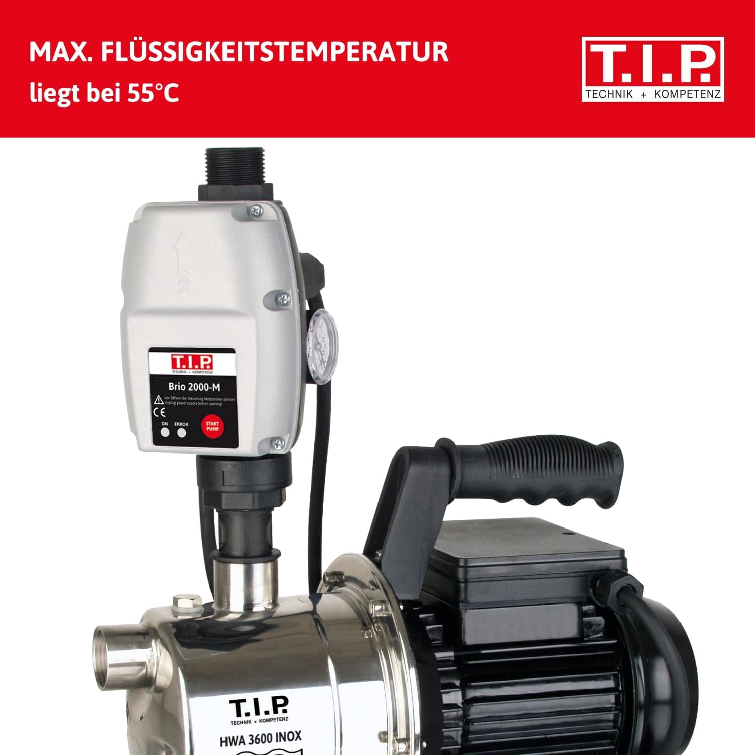 T.I.P. Elektronische Pumpensteuerung BRIO 2000 M, Plug and Play für Tauchdruck-, Tiefbrunnen-, Zisternen- und Gartenpumpen 1,5–3,5 bar, Automatisch, Trockenlaufschutz, Einfache Installation