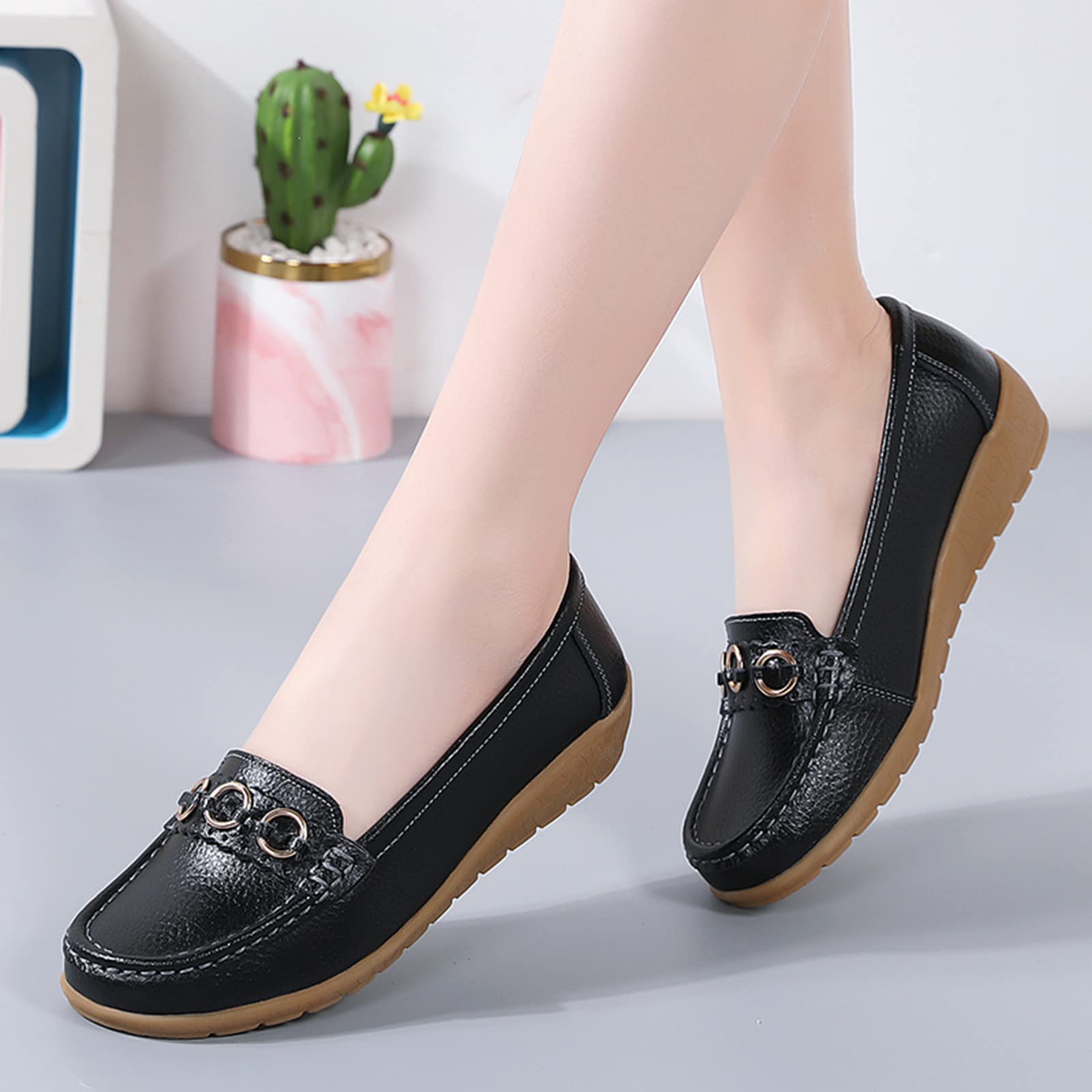 Mocassin Femme - Classique Cuir Chaussures Casual Plates Bateau Loafers Elegant Léger Confort Chaussures De Conduite pour Printemps Été