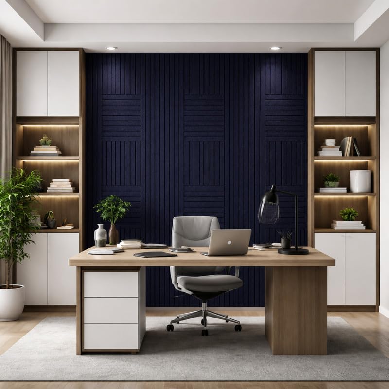 Image of MMT Acoustix Slats Felt Acoustic Panels for Walls | Luxury PET Polyester Sound Absorbing Wall Panels | Echo & Reverb Control | Pin-Friendly Bulletin Board | 30x30 cm Panels | Darknight | Set of 8