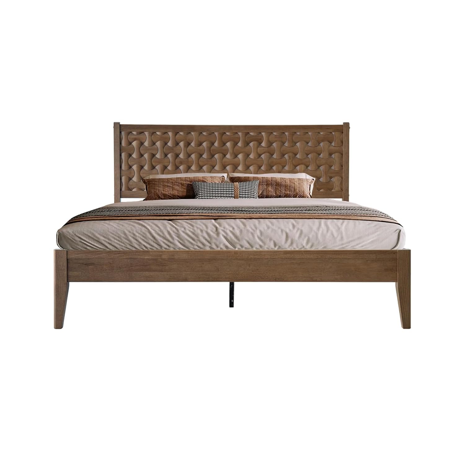 King Size Platform Bed Frame with Solid Wood Headboard & Footboard, 12 Stable Slatted Structure, Center Metal Legs, No Box Spring Needed, Anti-Slip &