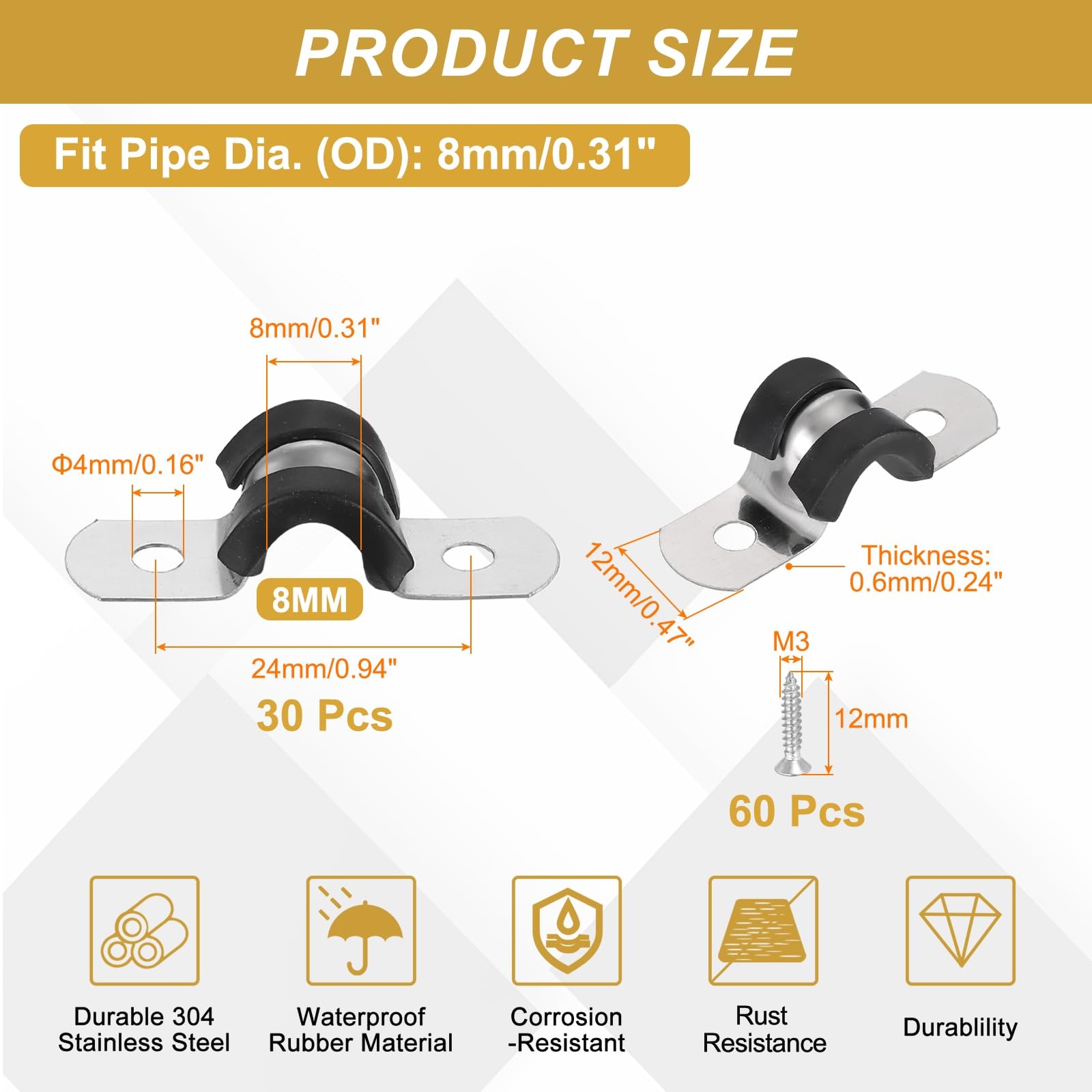 Uxcell 30-Pack 6mm Rubber-Coated Cable Clamps – 304 Stainless Steel U-Clips With Screws For Organizing Wires & Hoses (Black)
