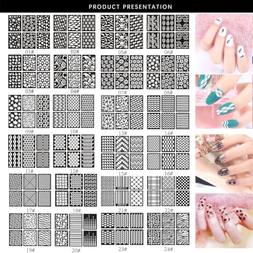 Reusable Nail Stencils for Nail Art French Tip Guides Manicure Decals Hollow Out Nail Stickers for DIY Manicure Decoration 24 Sheets
