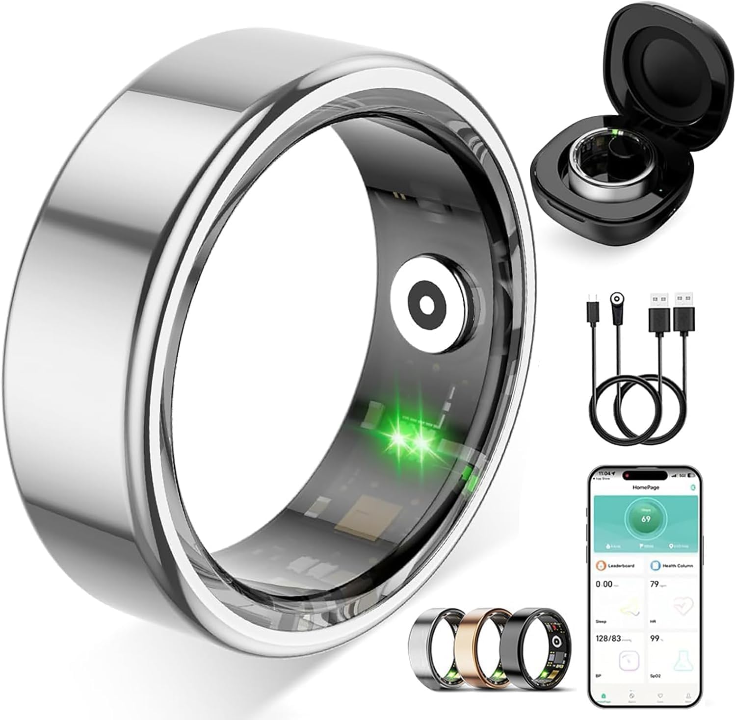 Smart Ring Fitness Tracker with Heart Rate Monitor