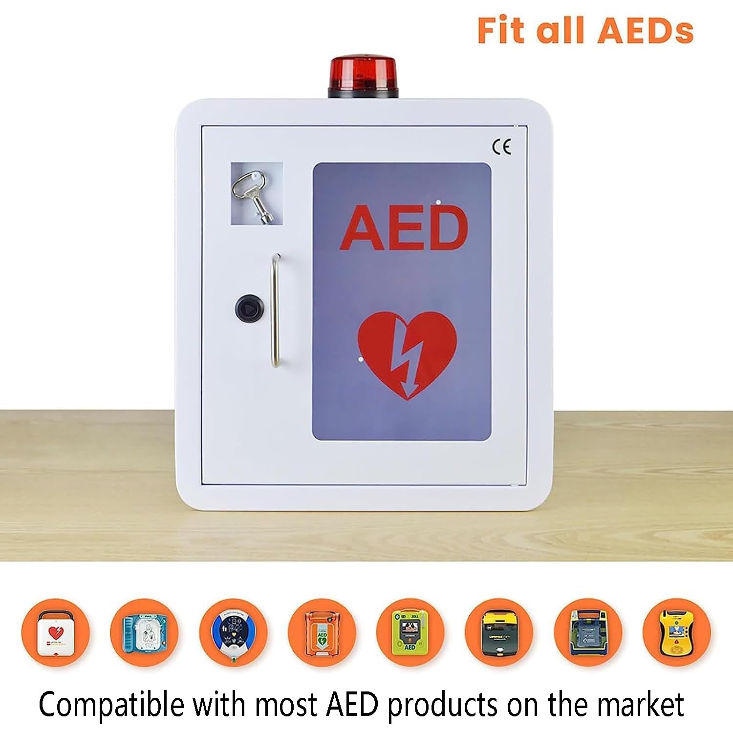 Boîte De Premiers Secours Murale en Acier, Armoire De Rangement pour Défibrillateur AED avec Clé, Alarme De Défibrillation, pour La Maison, Les Soins Infirmiers, Le Bus, Les Lieux Publics
