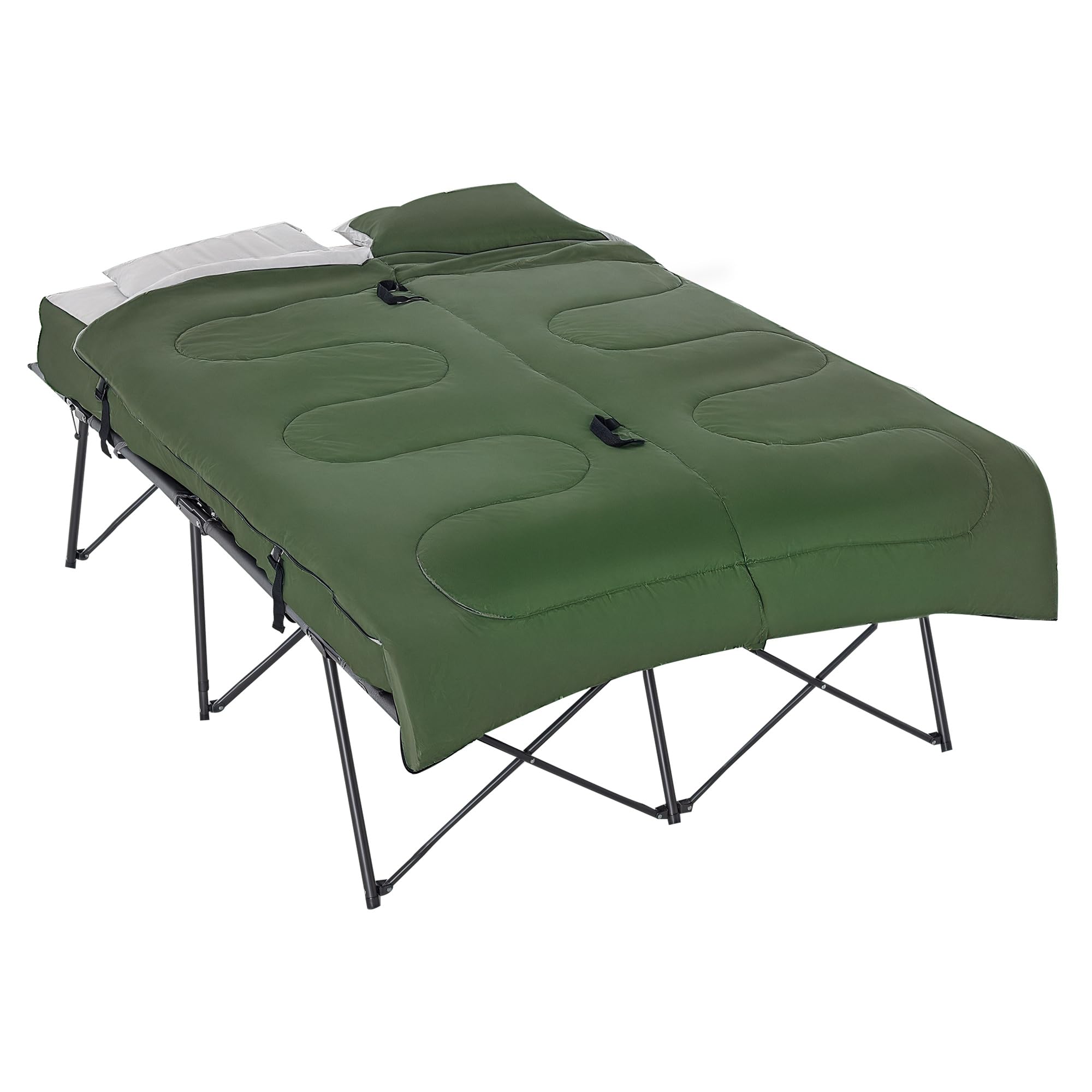 Outsunny 2-Person Folding Camping Cot Portable Outdoor Bed Set with Sleeping Bag Inflatable Air Mattress Comfort Pillows and