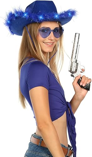 Miniatura 6 de Funcredible Purple Light Up Cowboy Hat and Glasses - Cowgirl Hat for Girls - Cowboy Hat with Feathers - Cowgirl Accessories