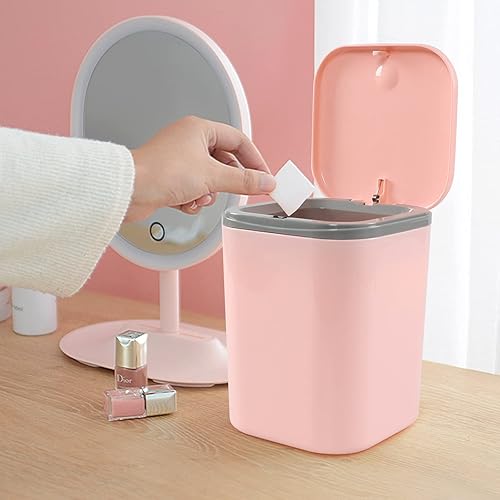 Miniatura 6 de Bote de basura pequeño de plástico de 0.5 galones, mini bote de basura de escritorio, color rosa