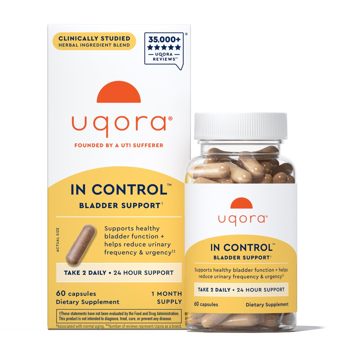 Uqora in Control Bladder Support - Daily Bladder Care & Support for Urinary Comfort - Made with botanicals, Like Horsetail & Spicebush - Gluten-Free & Vegetarian - 60 Capsules