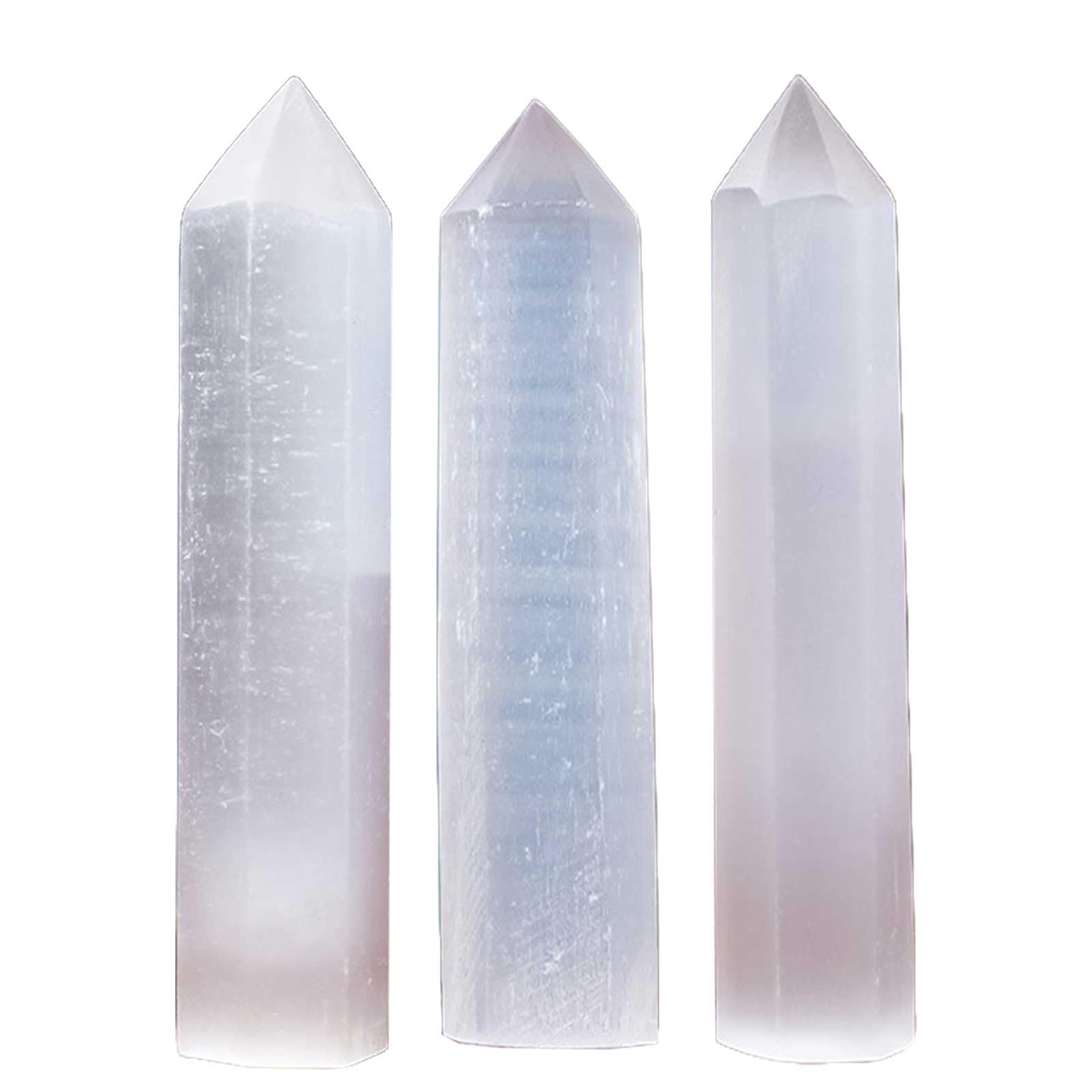AGSHYWFT 3Pcs Natural Selenite Healing Crystal Wand with Point