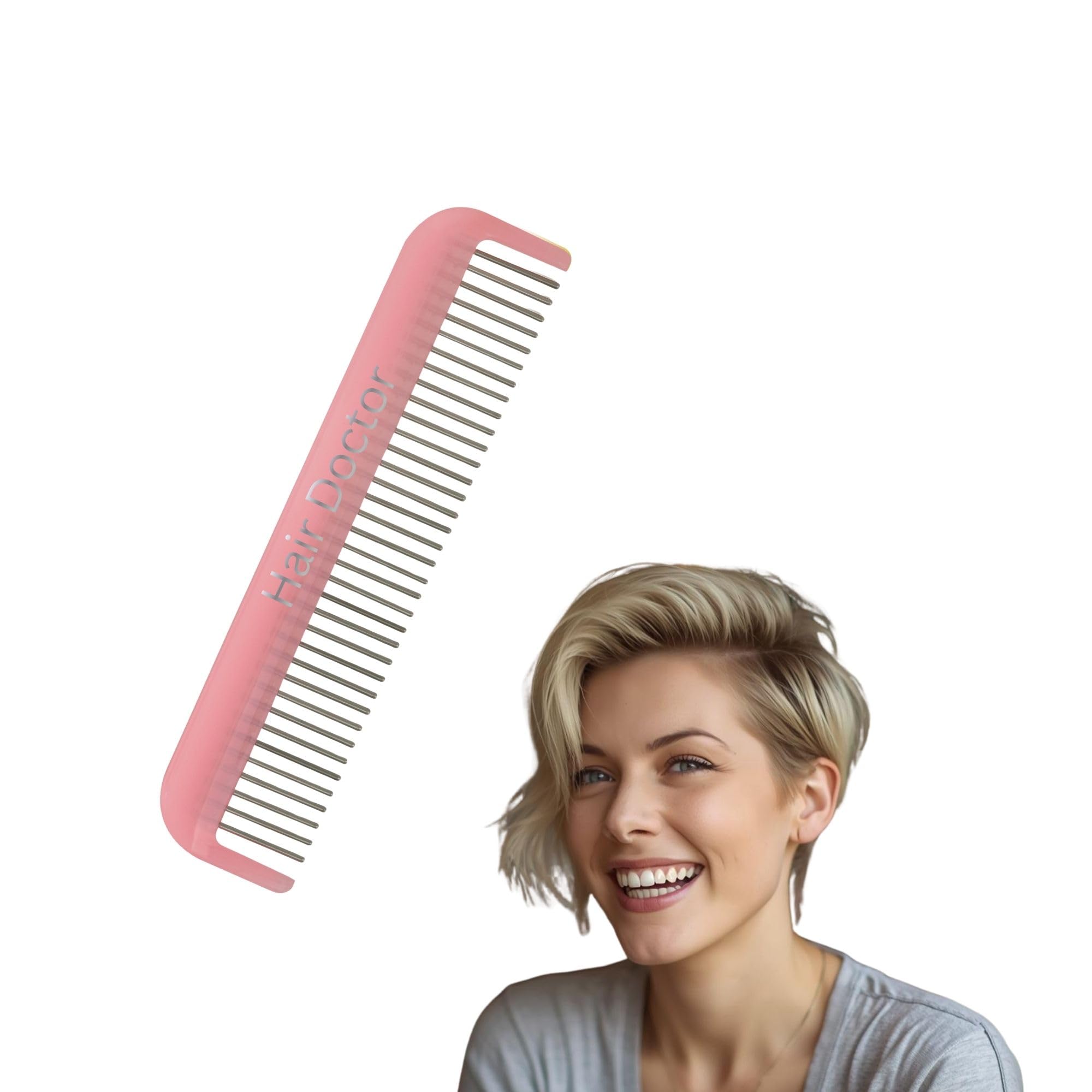 Hair Doctor Ladies 5" Rotating Tooth pocket comb to reduce hair loss and damage (Pale Pink)