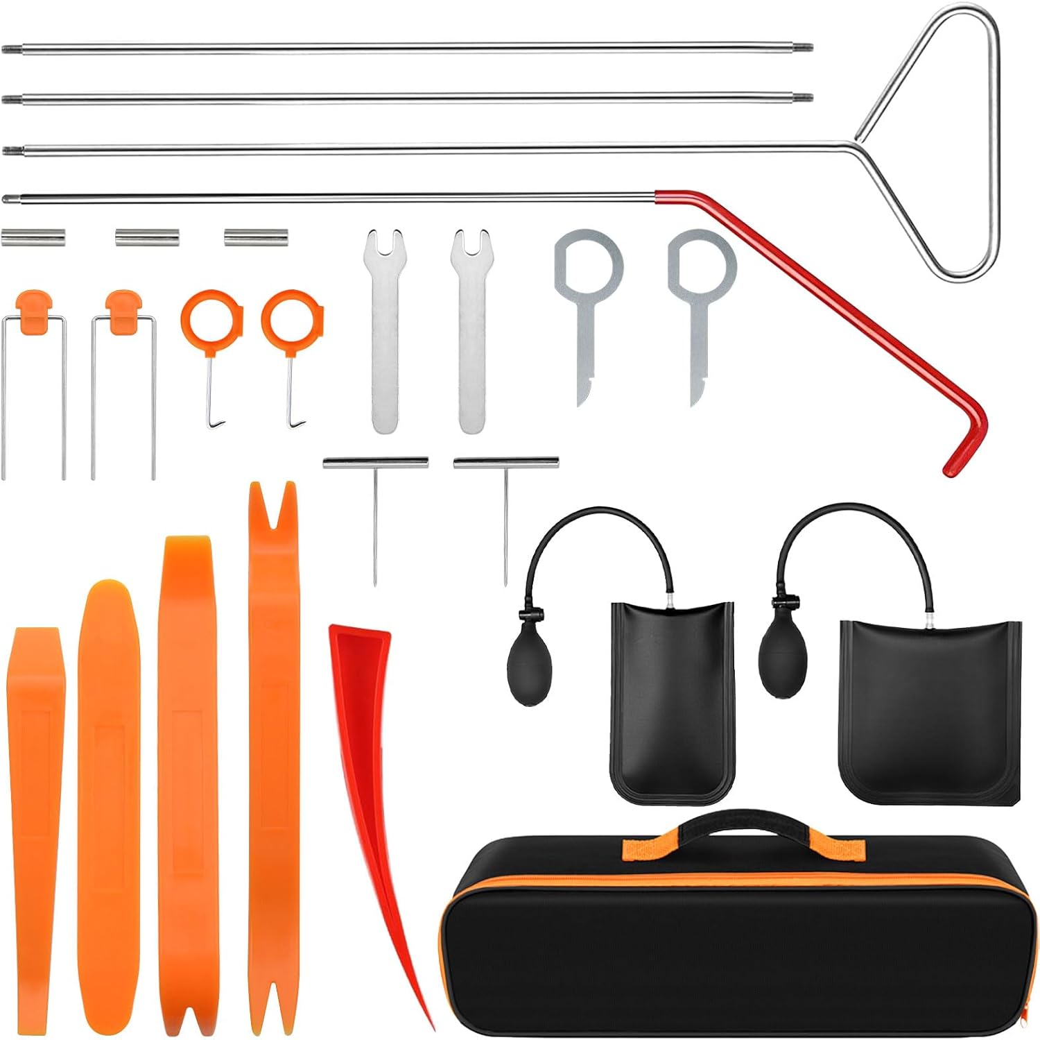 Car Tool Kit, Multifunctional Tool Kit with Hook, Air Pump & Carrying Bag (25 PCS)