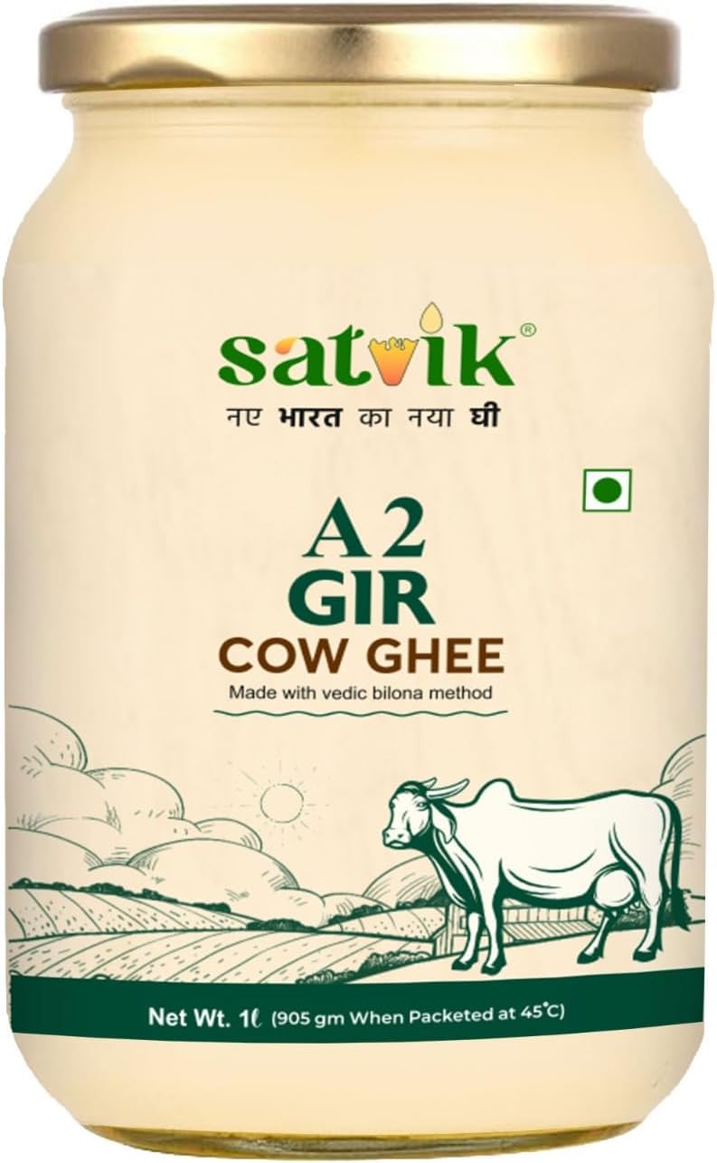 SATVIK PURE GHEE A2 Gir Cow Ghee 1 Litre Churned From Vedic Bilona Method Bilona Ghee A2 Cow Desi Ghee 1 Litre