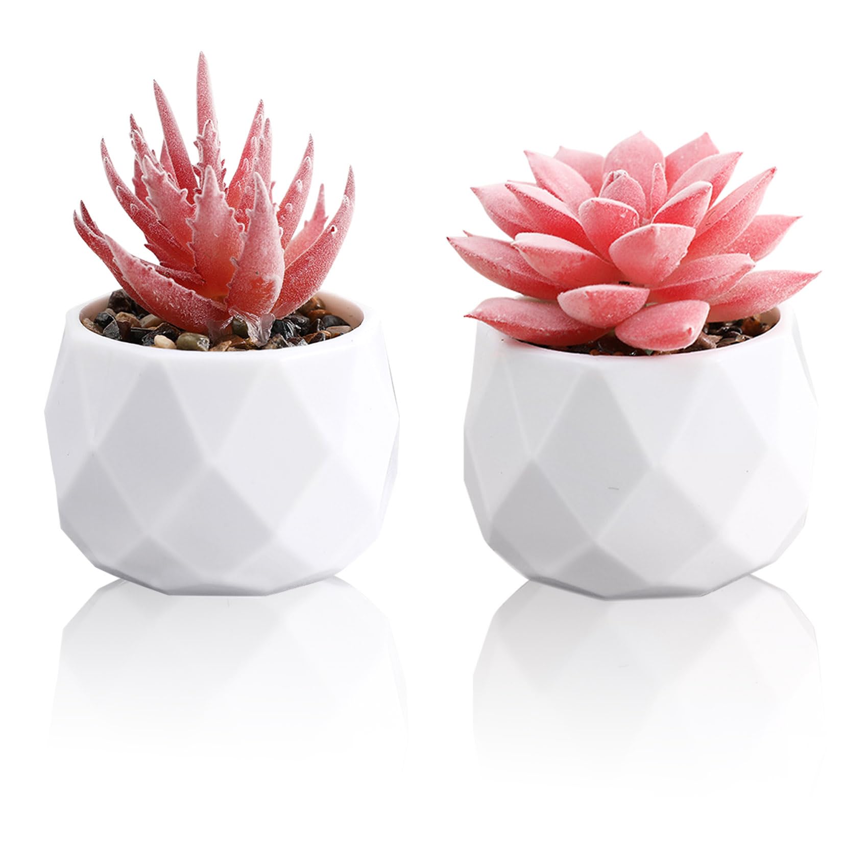 HVEST 2 Pcs Succulents Plants Artificial with Pot Small Fake Potted Plants Artificial Decor Pink Faux Plants for Living Room Bedroom Office Desk