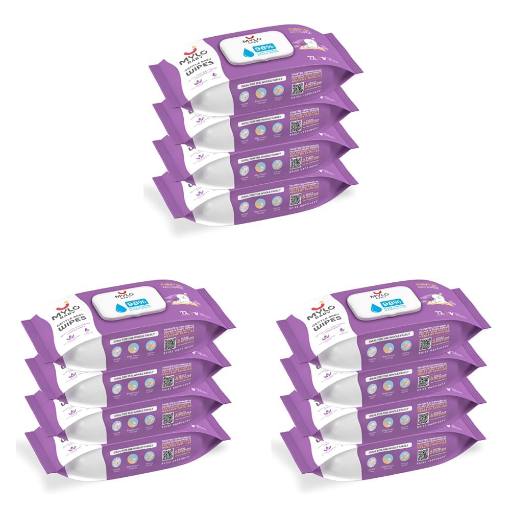 Mylo Gentle Baby Wipes with Lid (72 Wipes x 12 Pack - 288 Water Wipes) | Natural Wet Wipes with Organic Coconut Oil & Neem| Cotton Cloth with Extra Thick-image-40