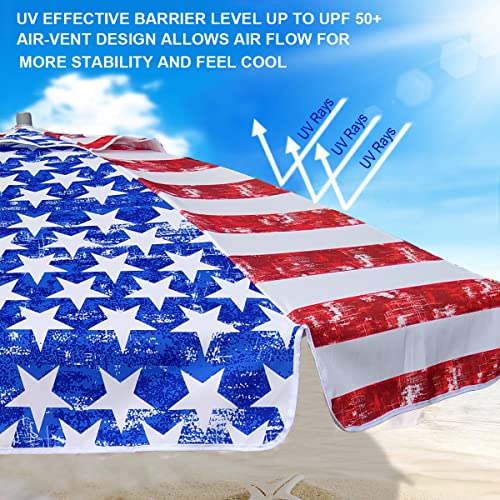 Ammsun 7.5Ft Heavy Duty High Wind Beach Umbrella Commercial Grade Patio Beach Umbrella With Air Vent Ash Wood Pole & Carry Bag Uv 50+ Protection (American Flag) #TOP1