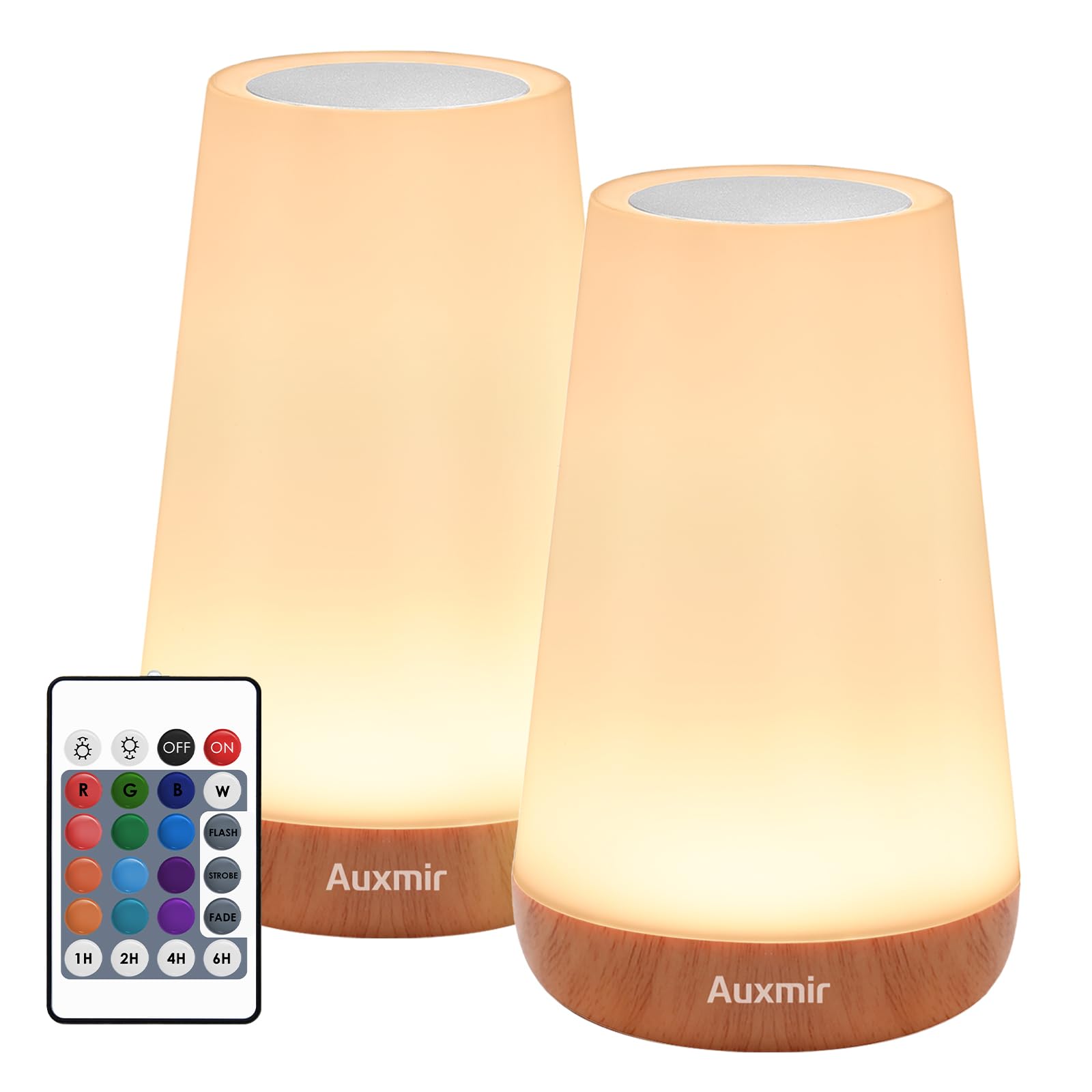 Auxmir Set di 2 Lampada da Comodino, Abat Jour LED Colorata con 13 Colori, Luminosità Regolabile e 5 Modalità, Touch e Telecomando, 2500mAh Ricaricabile, Luce Notturna Bambini per Camera da letto