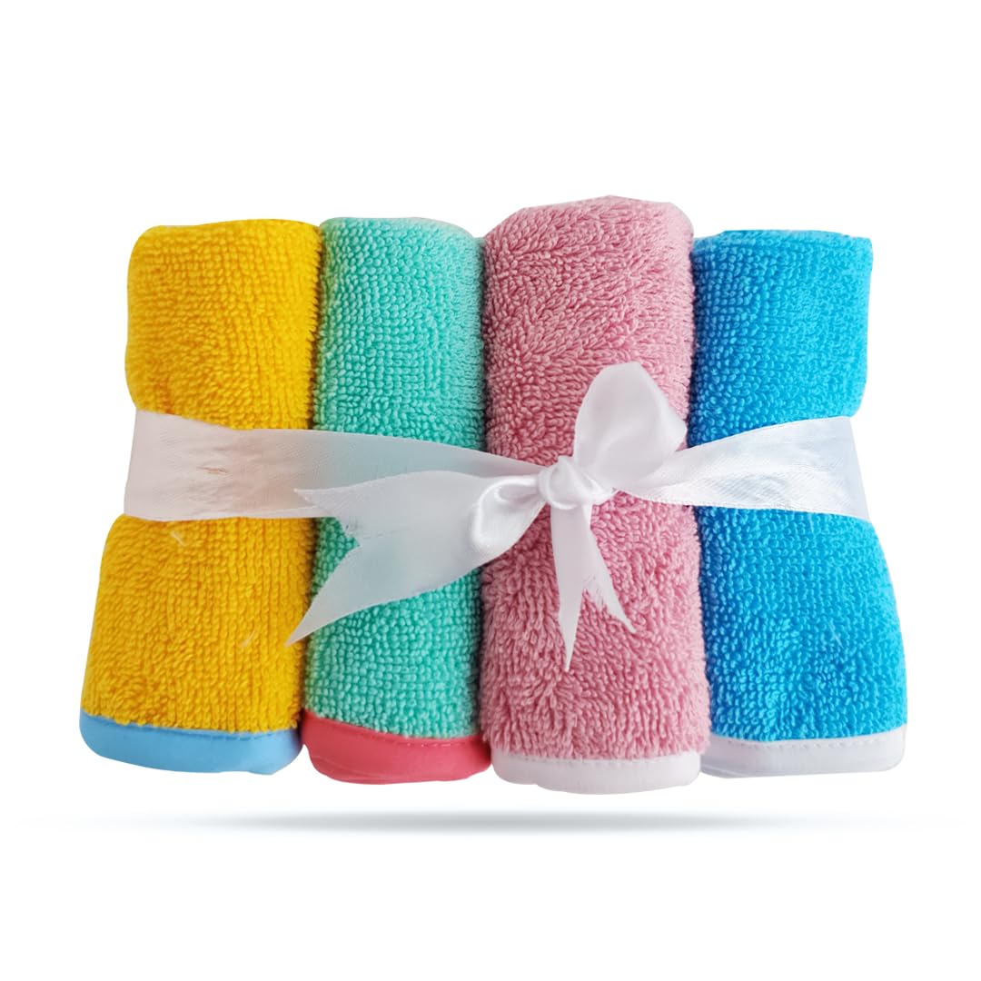 Kridlo 100% Cotton Terry Washcloth for Newborn Baby | Super Soft & Absorbent | Pack of 4 Multi-Color, 25 x 25 cm, Gentle for Sensitive Skin 1