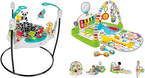 Fisher-Price Baby Bouncer Animal Wonders Jumperoo Activity Center & Fisher-Price Baby Playmat Deluxe Kick & Play Piano Gym & Maracas con escenarios