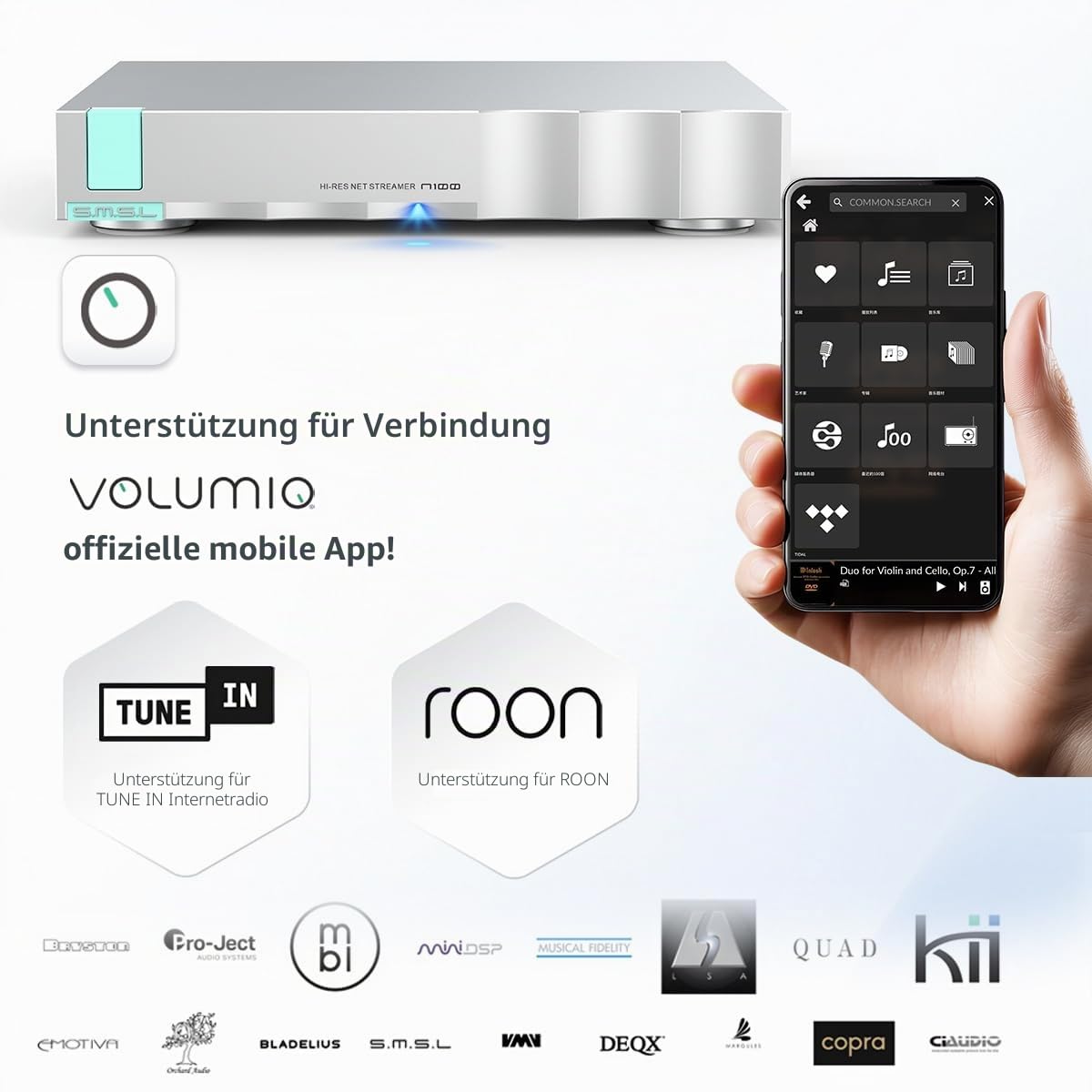 SMSL N100 Hi-Res Streaming-Player, USB 3.0/2.0 × 3 + LAN/WiFi-Multi-Schnittstelle, MQA-Dekodierung, unterstützt TIDAL/QOBUZ/AirPlay/DLNA/ROON, kann direkt an CD-Laufwerk / Festplatte angeschlossen