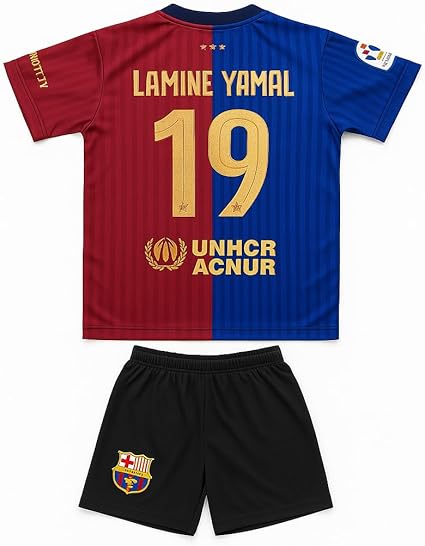 Maglia Barcelona Lamine Yamal N. 19 Per Bambini - Kit Casa 2024 Con Pantaloncini, Taglie 4-13 Anni - Foto 4