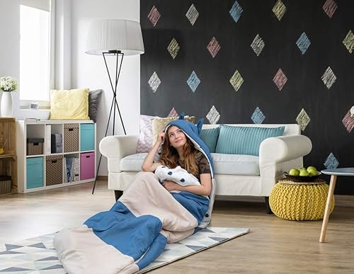 Dorne - Saco de dormir con capucha para orejas de gato, diseño de dos tonos, color beige, verde azulado y blanco