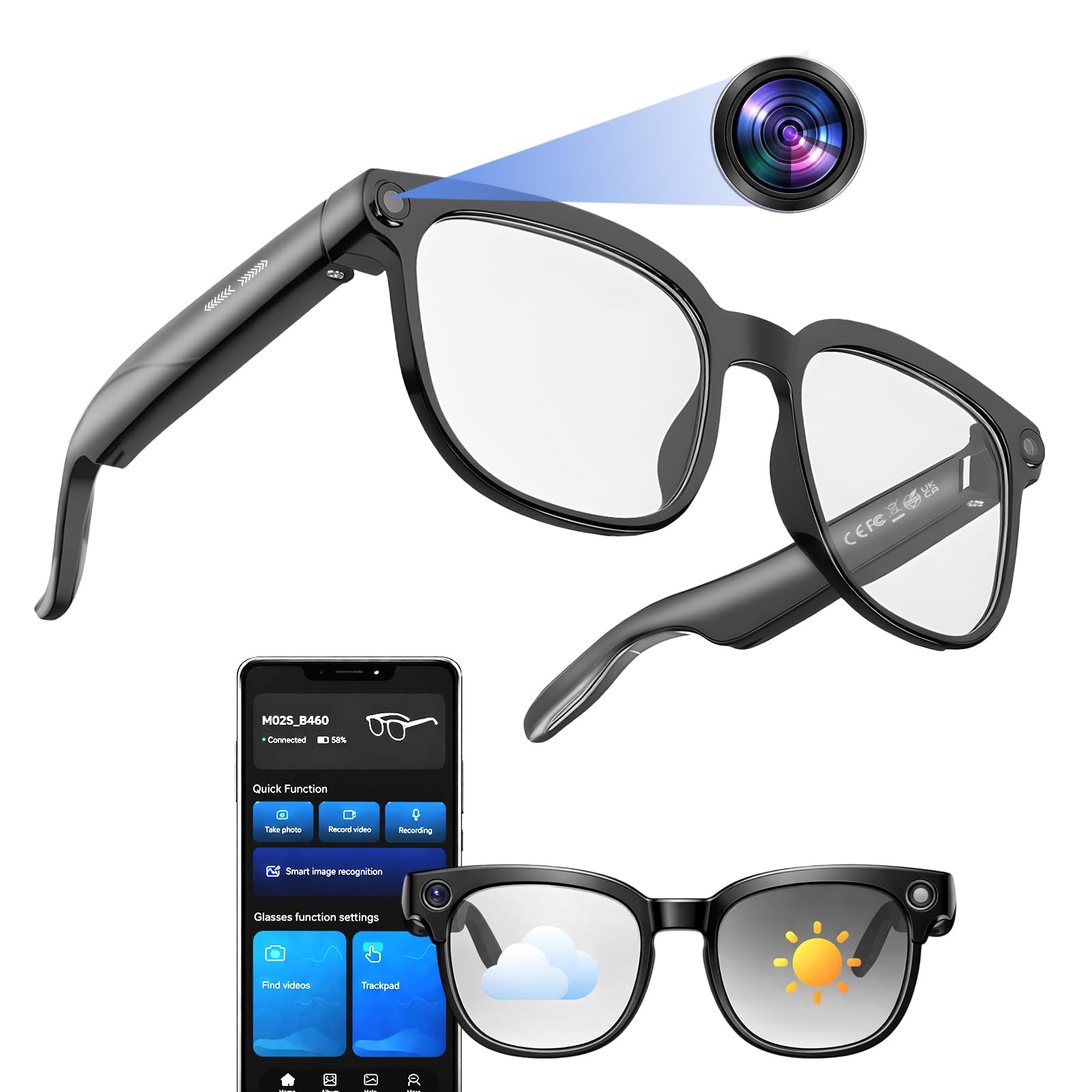 AI Smart Glasses with Manual Photo & Video Recording, Hands-Free Audio, Voice Assistant, Bluetooth Open-Ear Eyewear (W02S)-image-41
