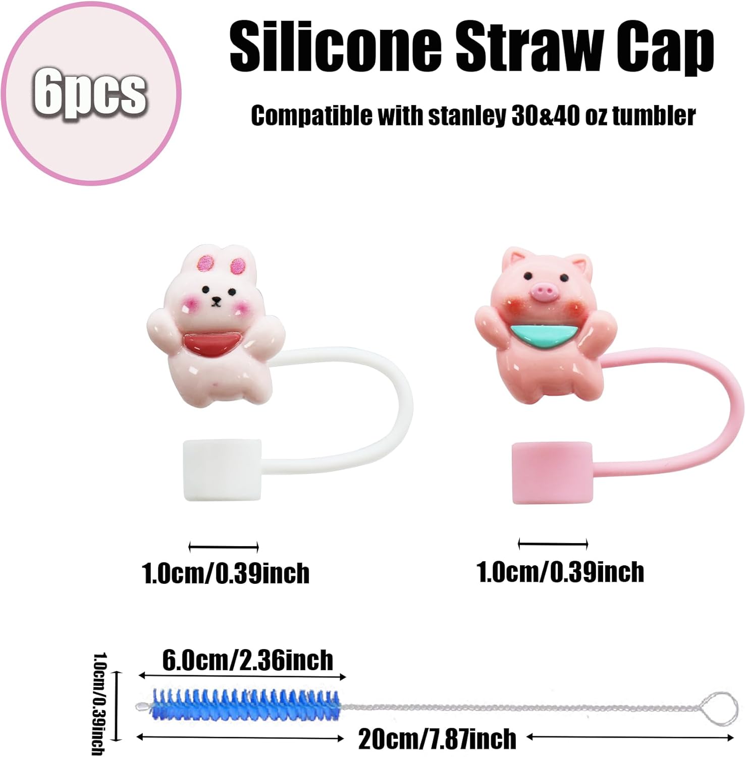 6Pcs 10mm Animal Straw Cover for Stanley Cup,Dust-Proof Straw Topper for 30&40 oz Tumblers and Water Bottles,Reusable Tumbler Cup Accessories for Stanley,Funny Gifts for Women & Girls - Image 2