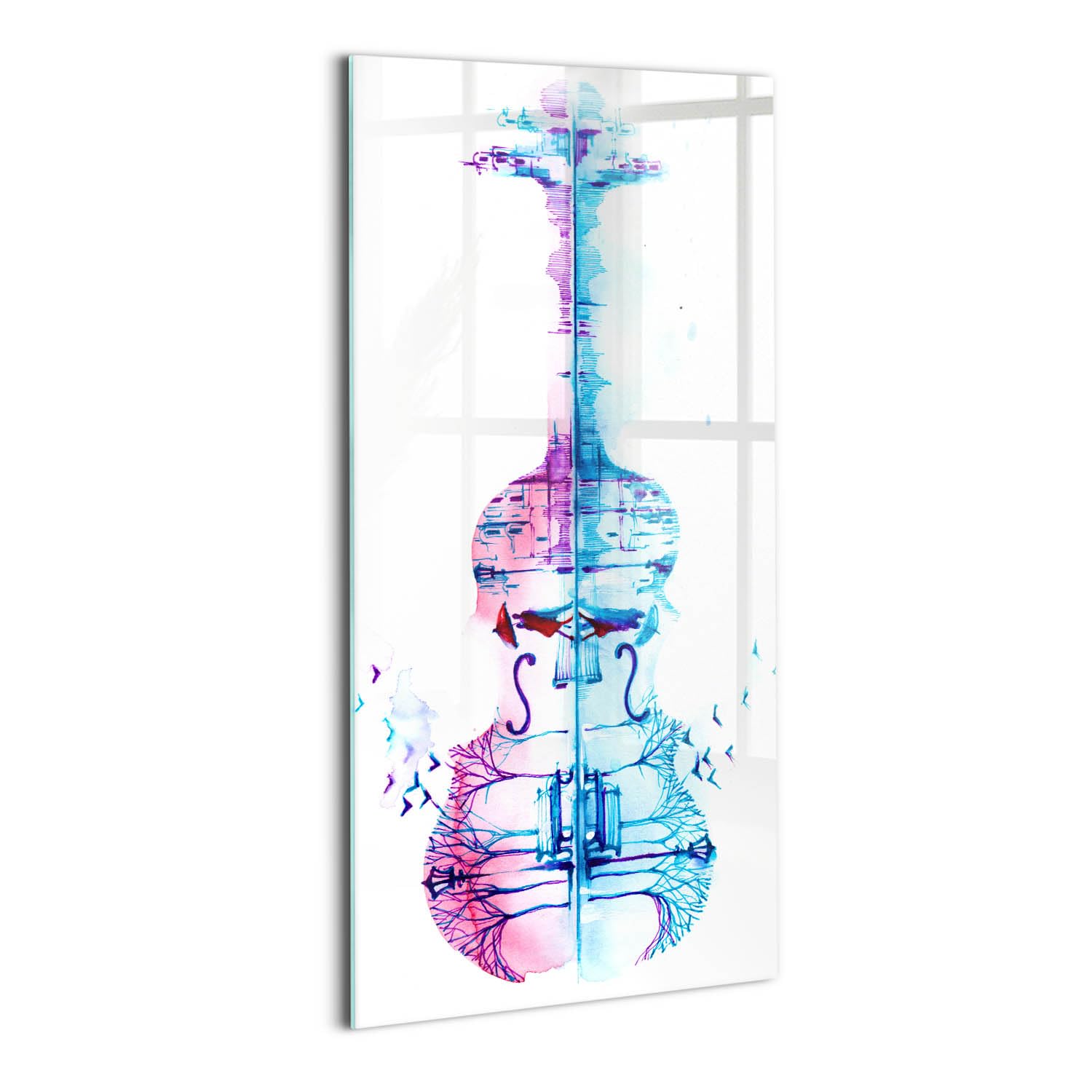 Wallfluent Für die Küche Badezimmer und Schlafzimmer Wanddekoration Mit Motiv 70x140cm Glasbild Bild Dicke 4mm Wandbild Gehärtetes Glas - Gemälde eines Cellos mit Park