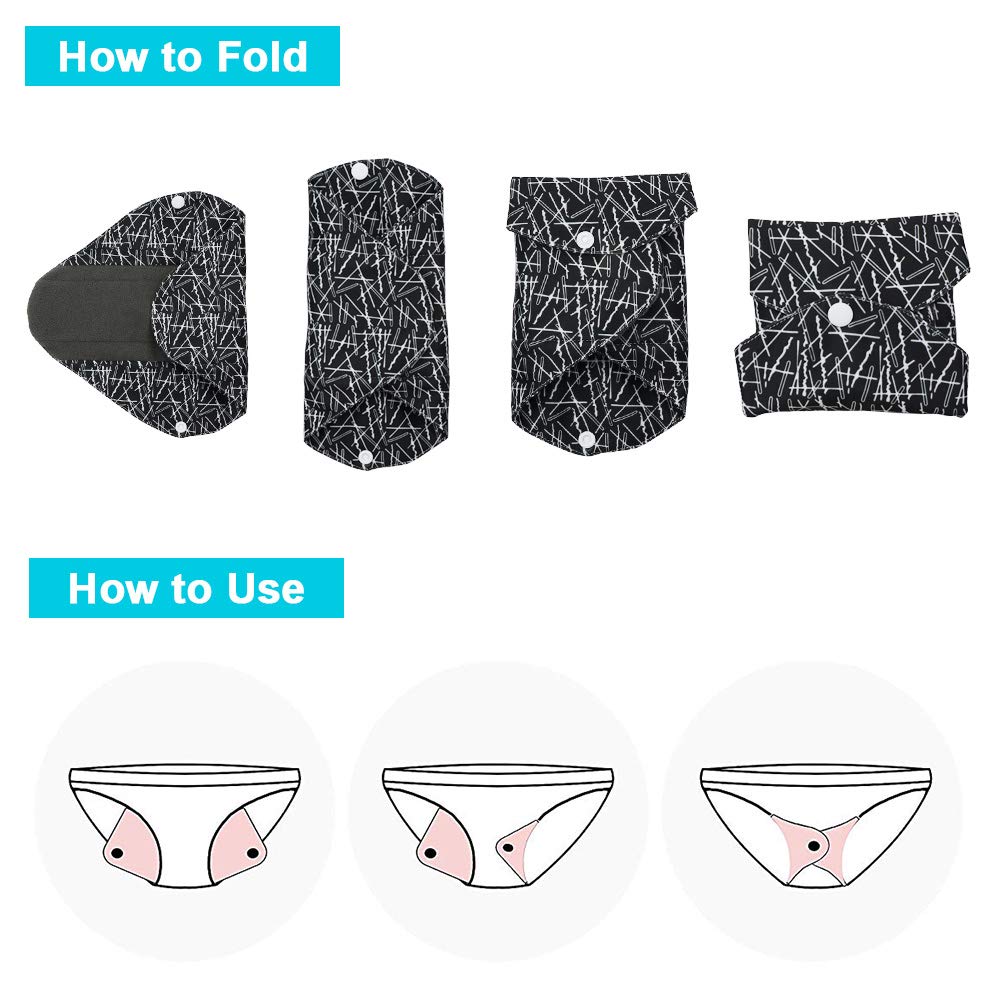 LIVEHITOP Serviettes Hygiéniques Réutilisables - Menstruel Chiffon Lavables bio Bambou Charbon Polyester avec Sac pour Incontinence Post-partum Femme (5pc XL +Sac)